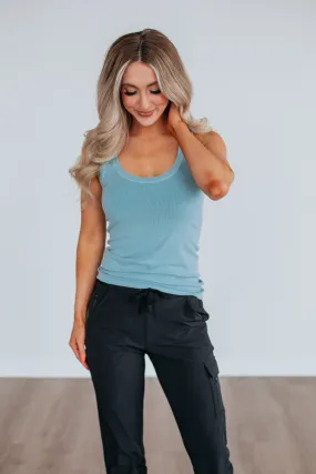 Brinney Ribbed Tank - Retro Blue,Women Tank