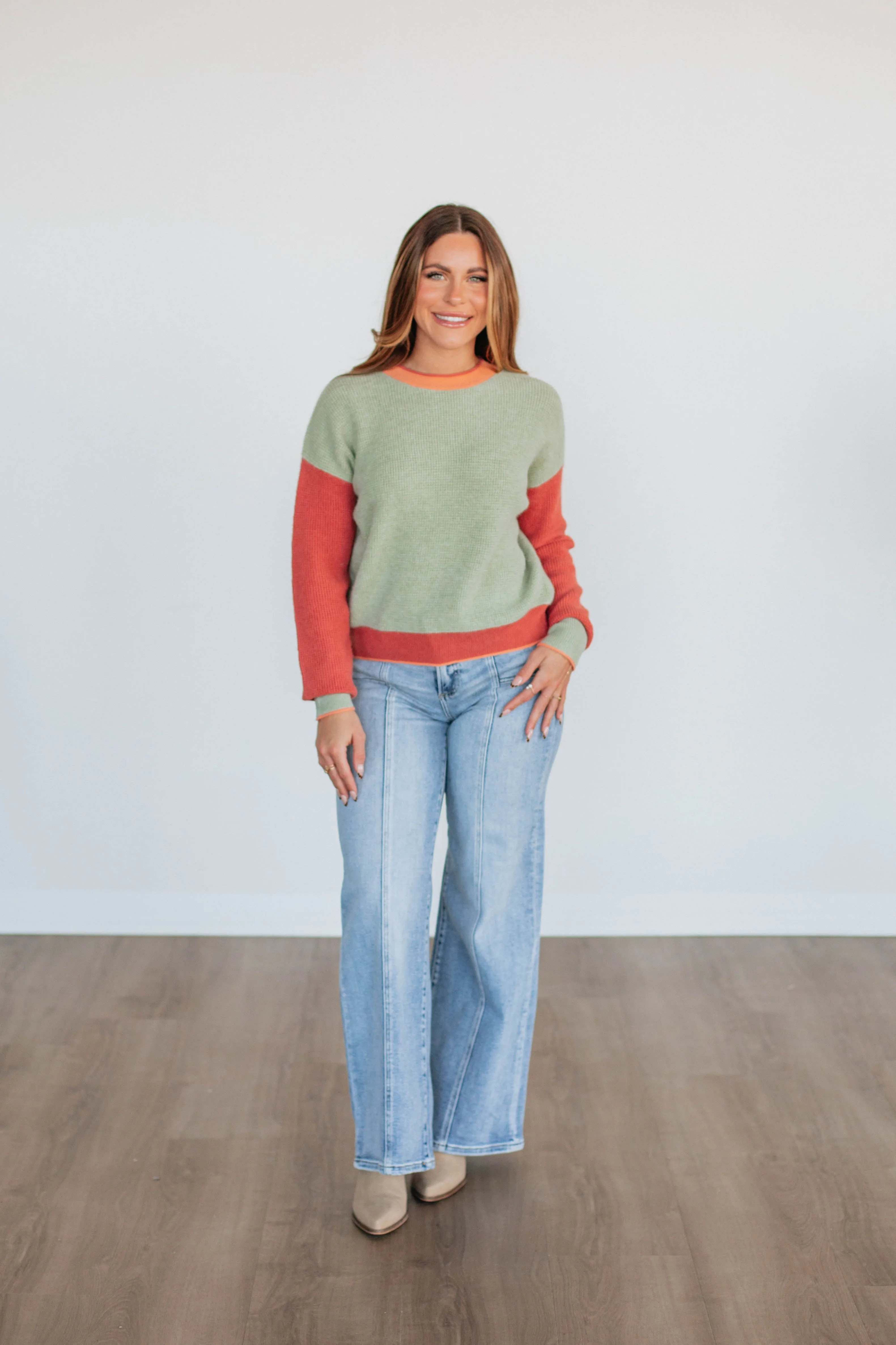 Casa Colorblock Sweater - Thyme,Women Sweater