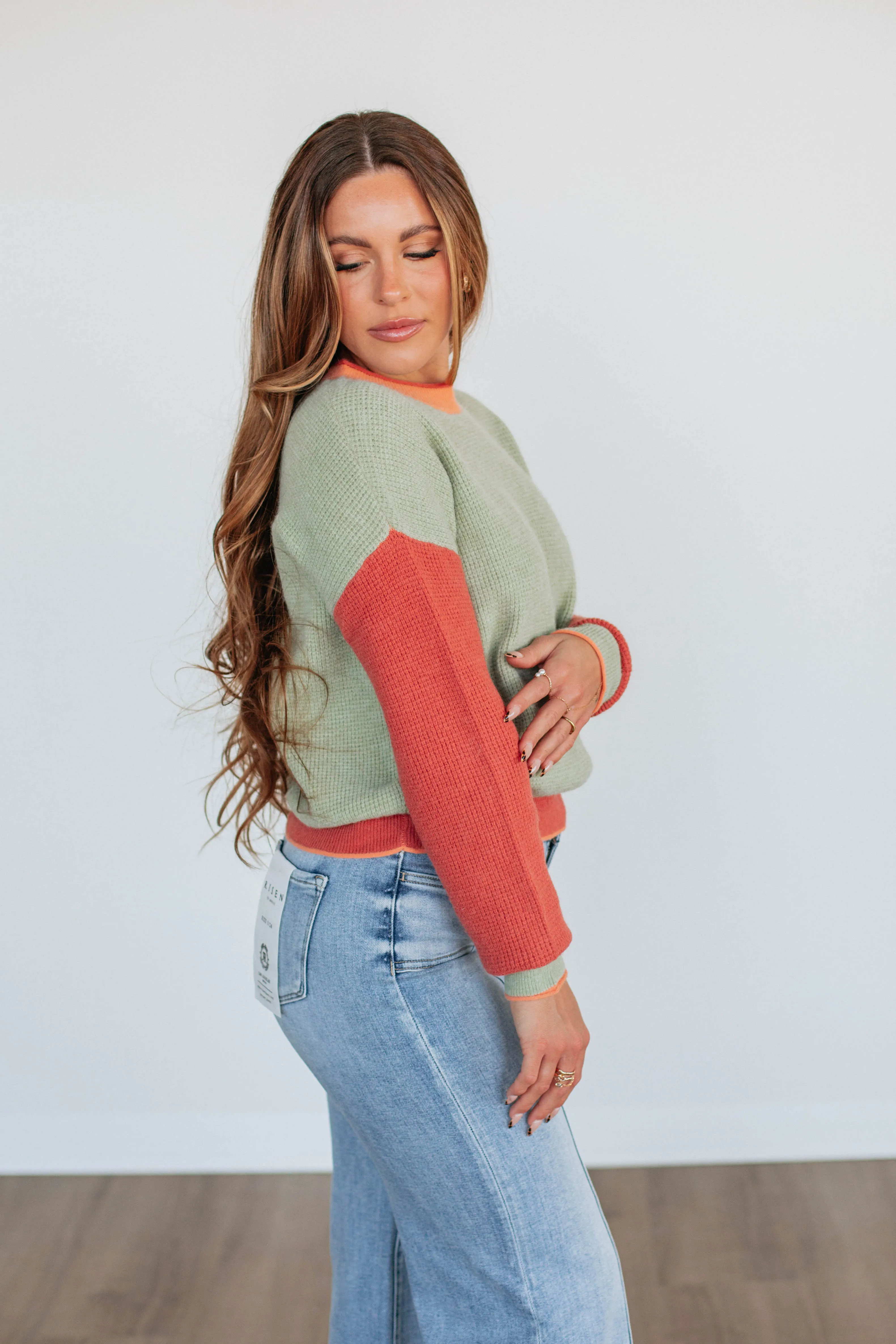 Casa Colorblock Sweater - Thyme,Women Sweater