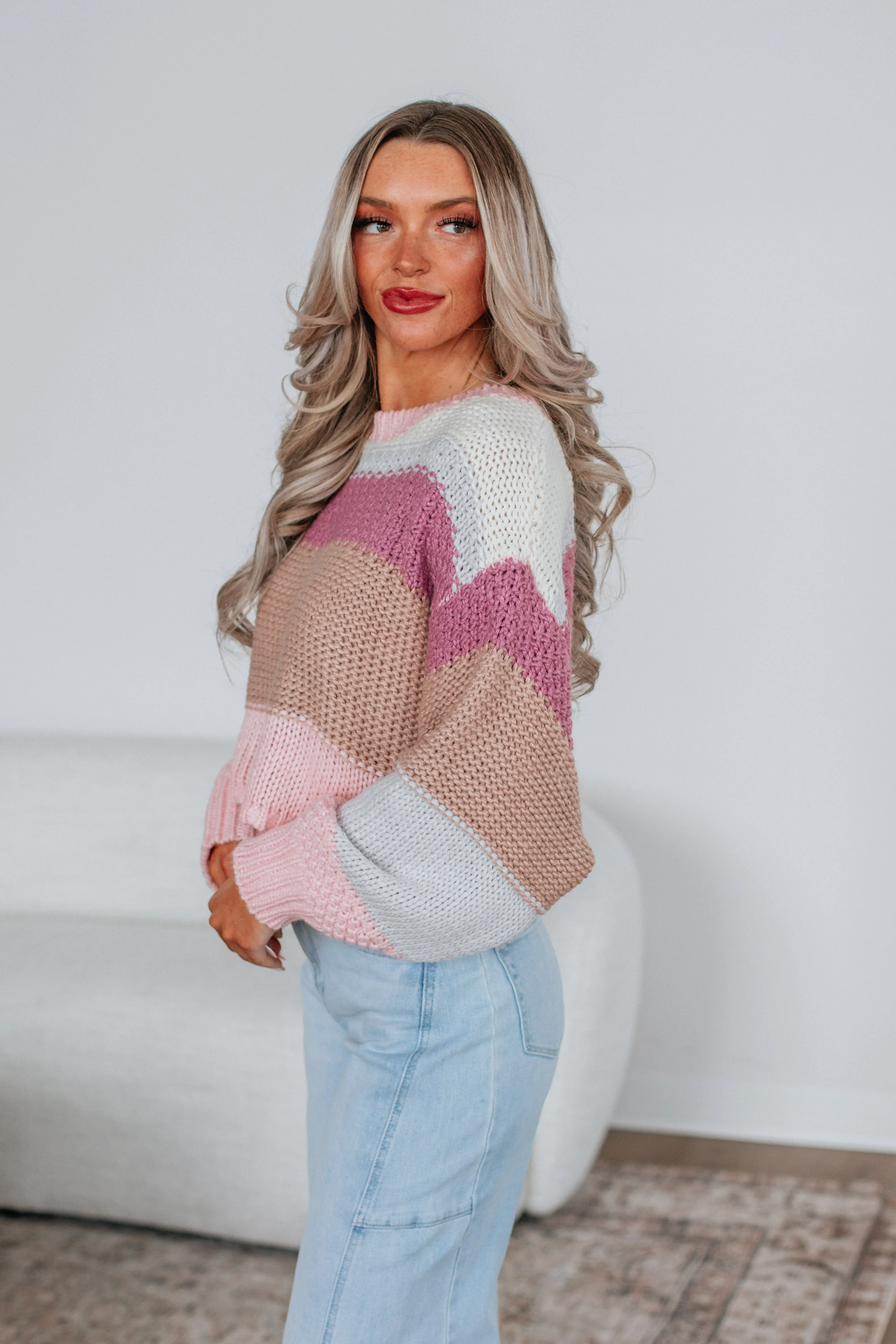 Cate Colorblock Sweater - Blush Mix,Women Sweater