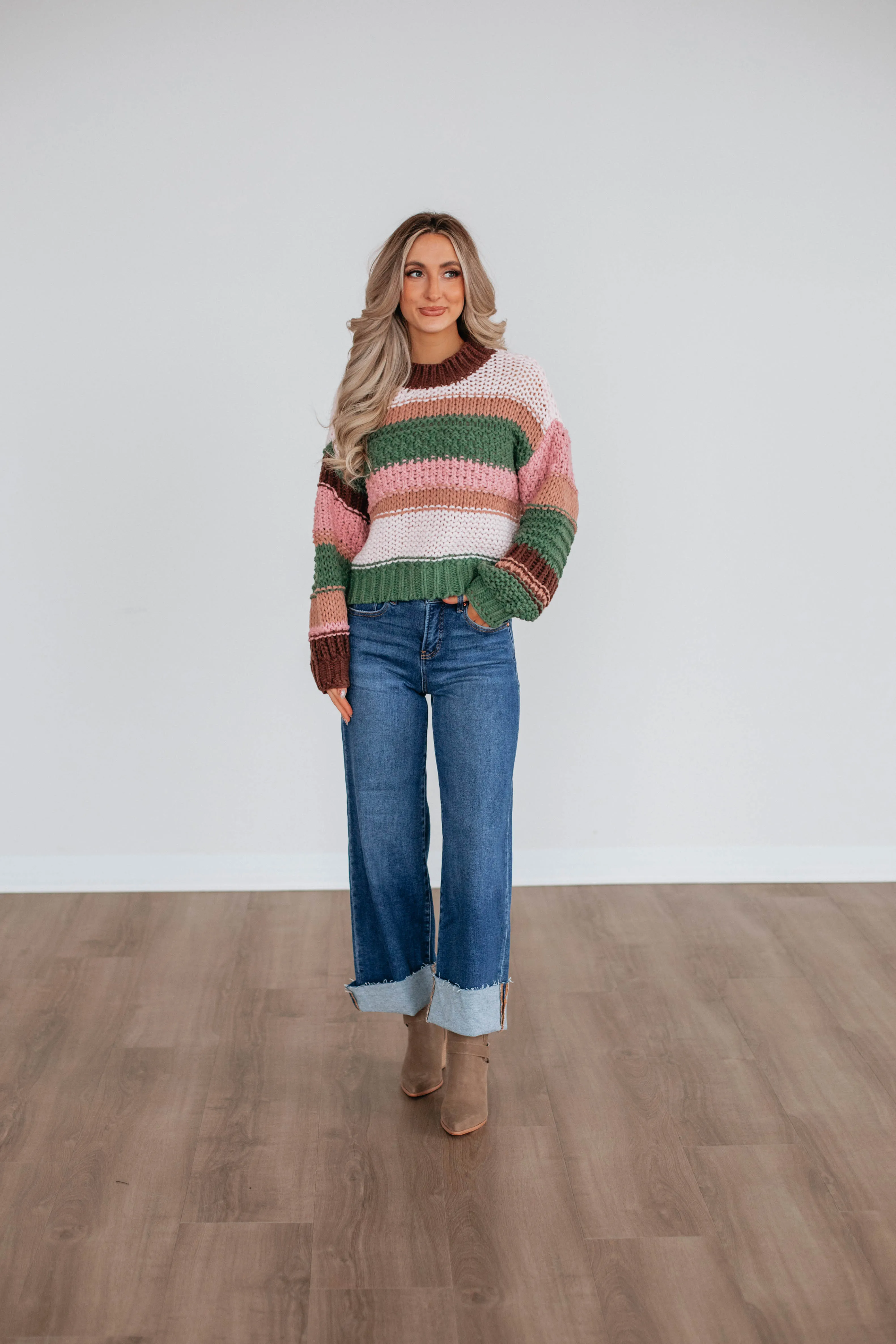 Celia Colorblock Sweater - Basil Mix,Women Sweater