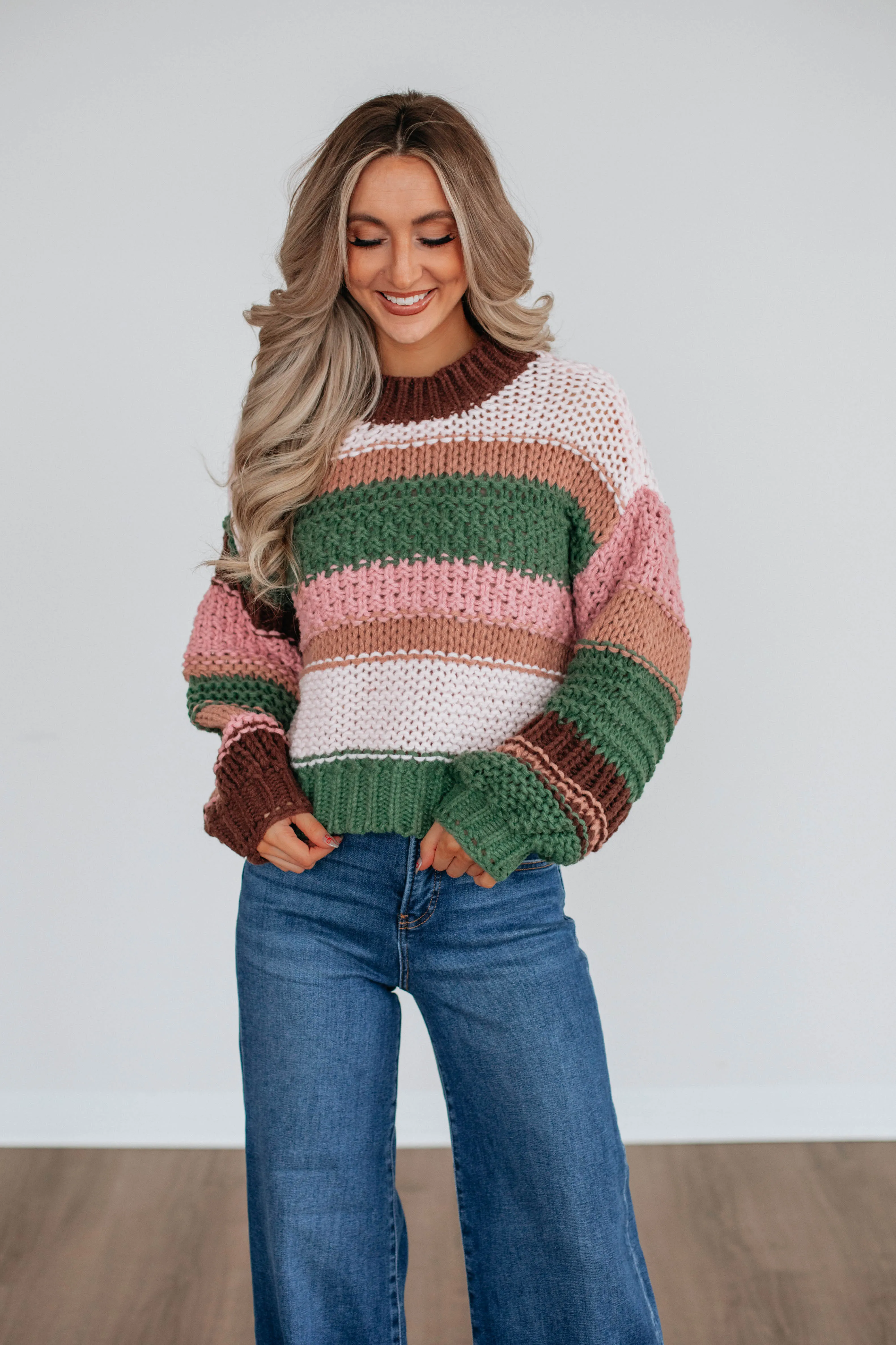 Celia Colorblock Sweater - Basil Mix,Women Sweater