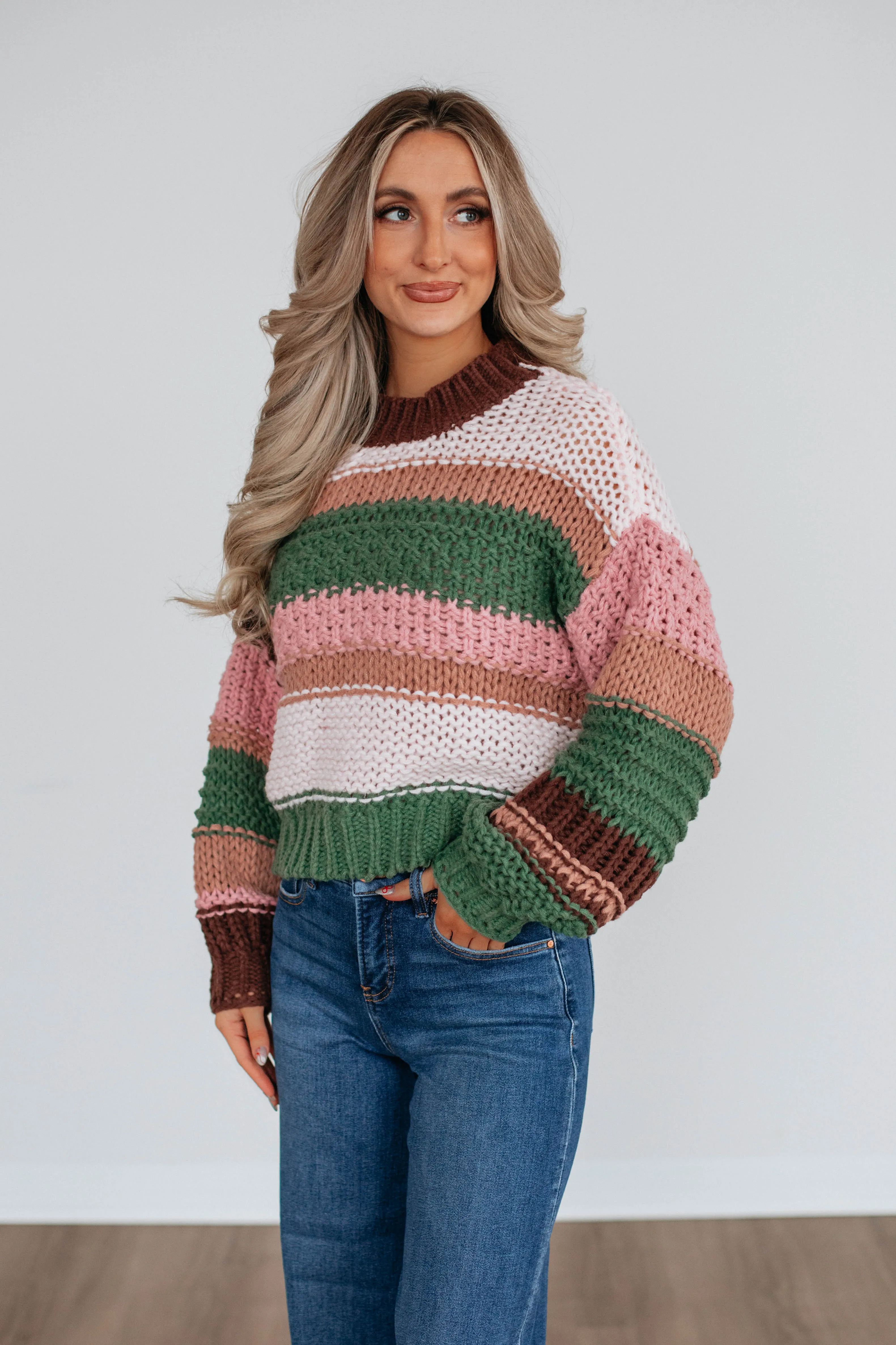 Celia Colorblock Sweater - Basil Mix,Women Sweater