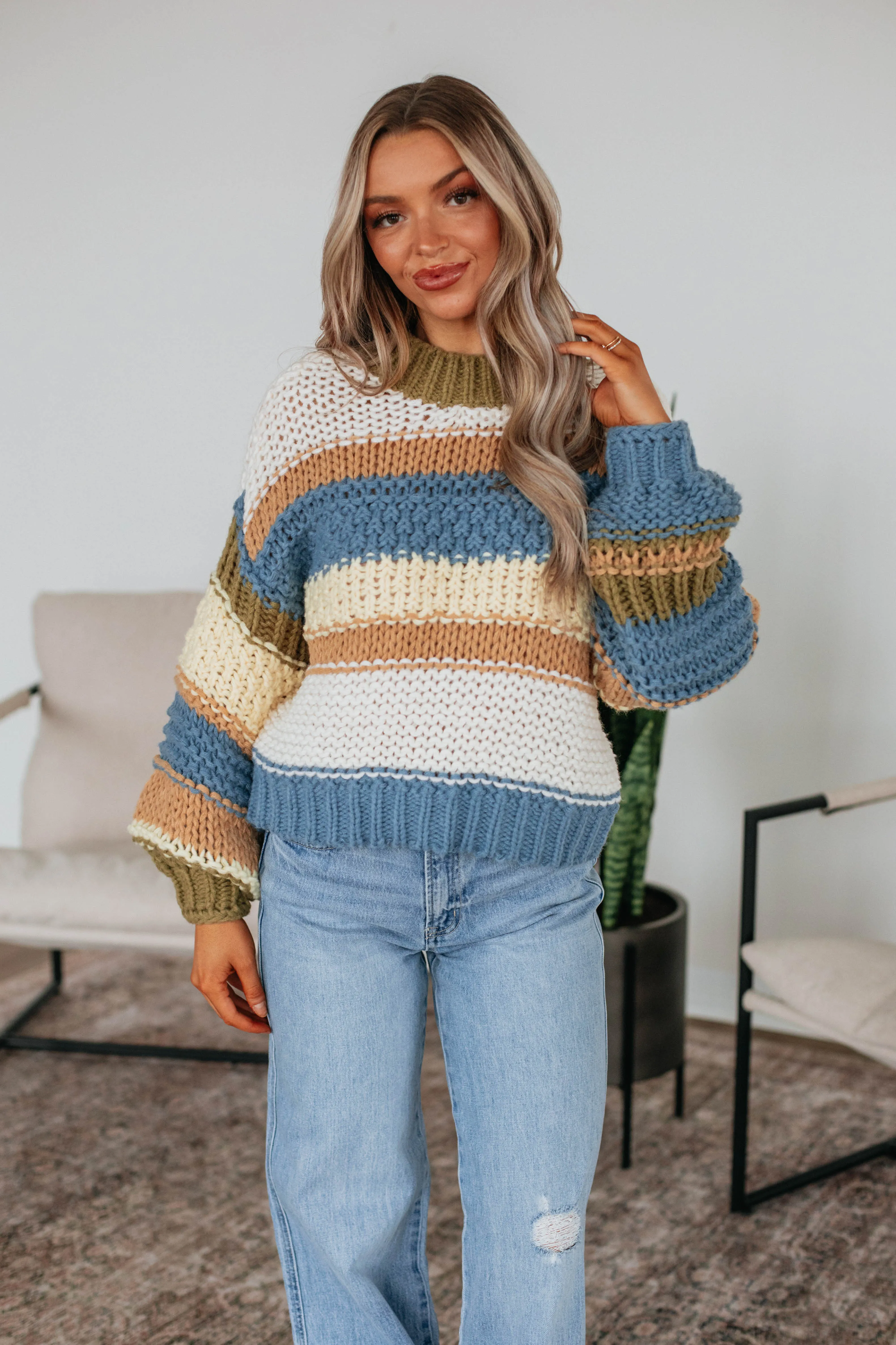 Celia Colorblock Sweater - Steel Blue Mix,Women Sweater