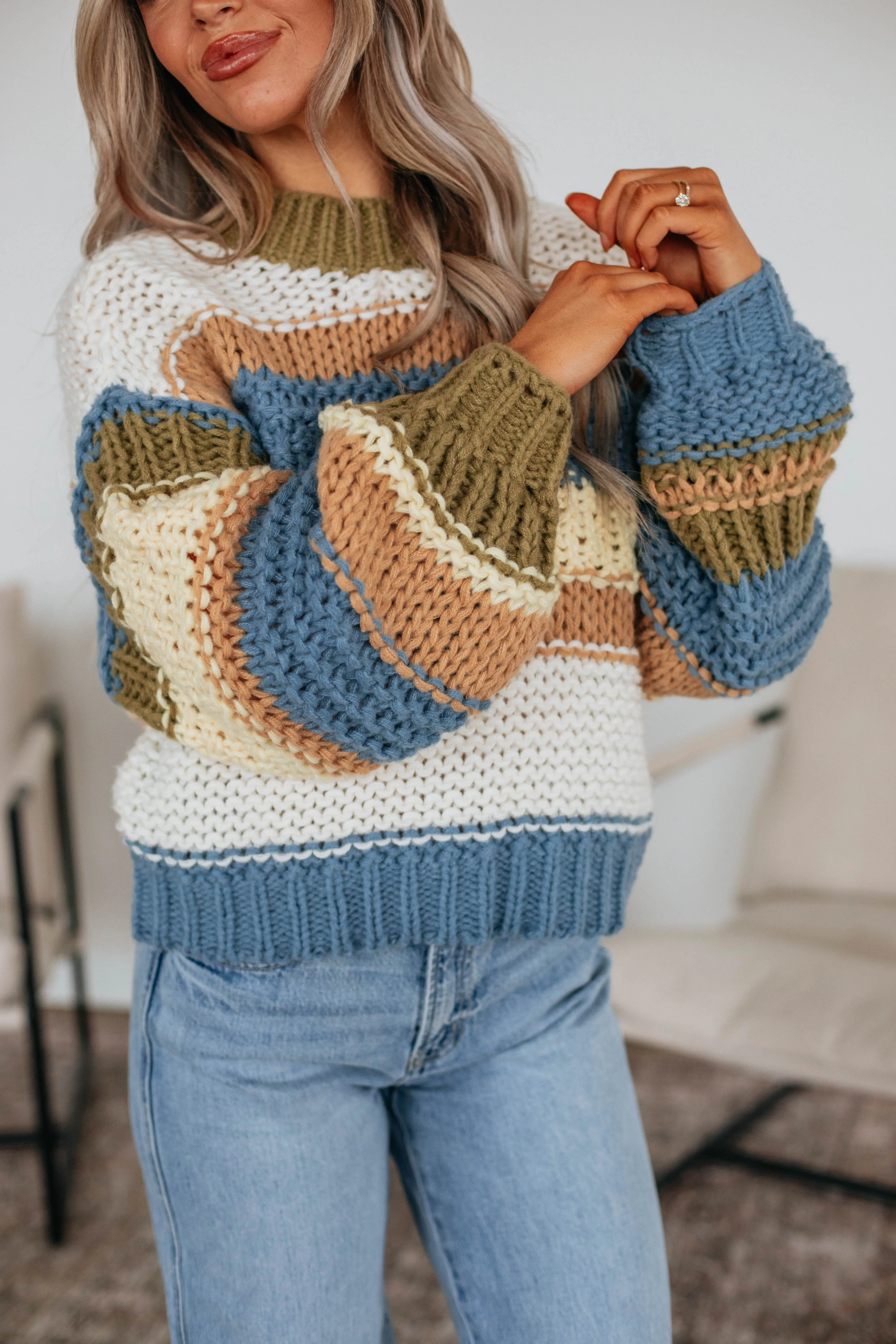 Celia Colorblock Sweater - Steel Blue Mix,Women Sweater