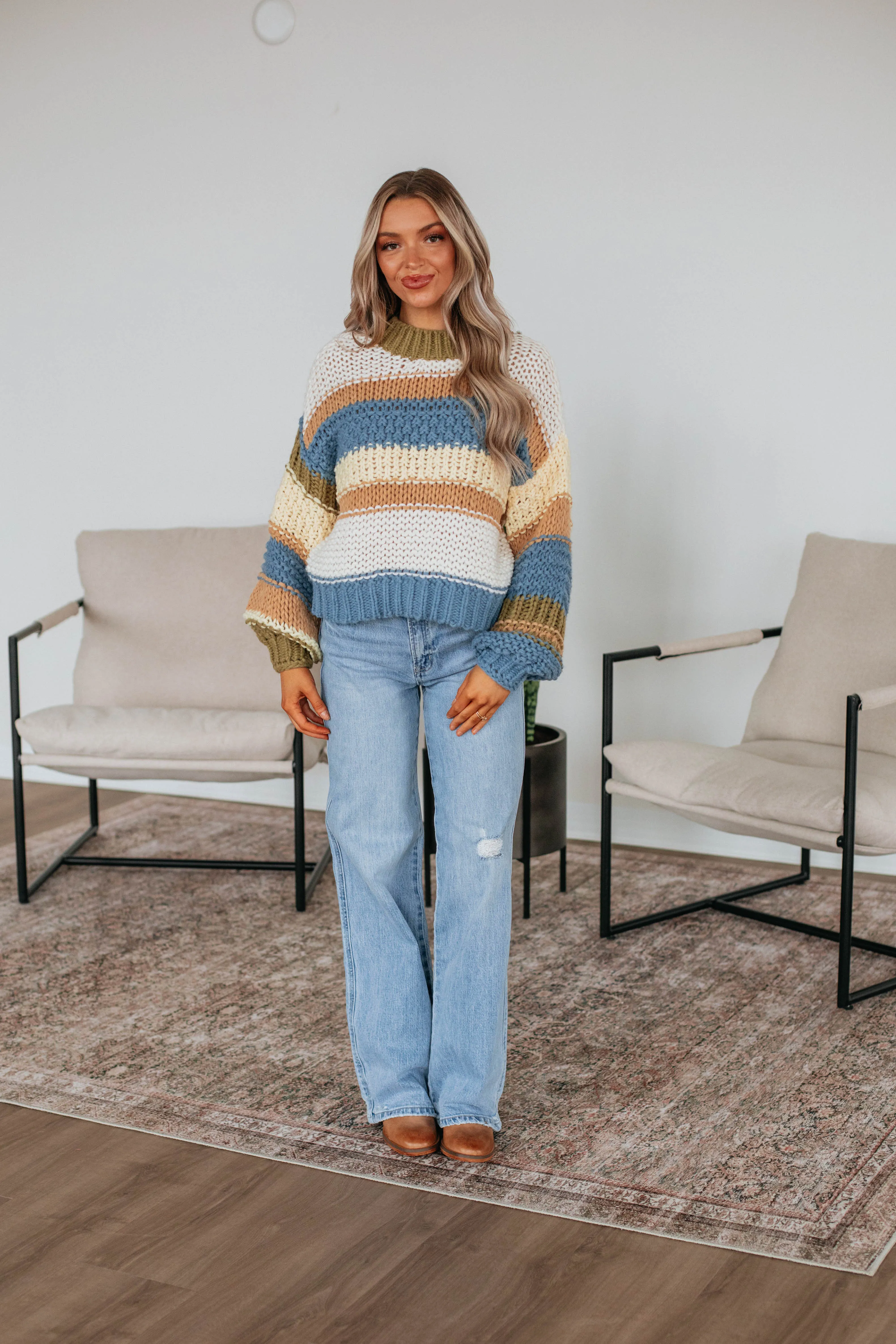 Celia Colorblock Sweater - Steel Blue Mix,Women Sweater