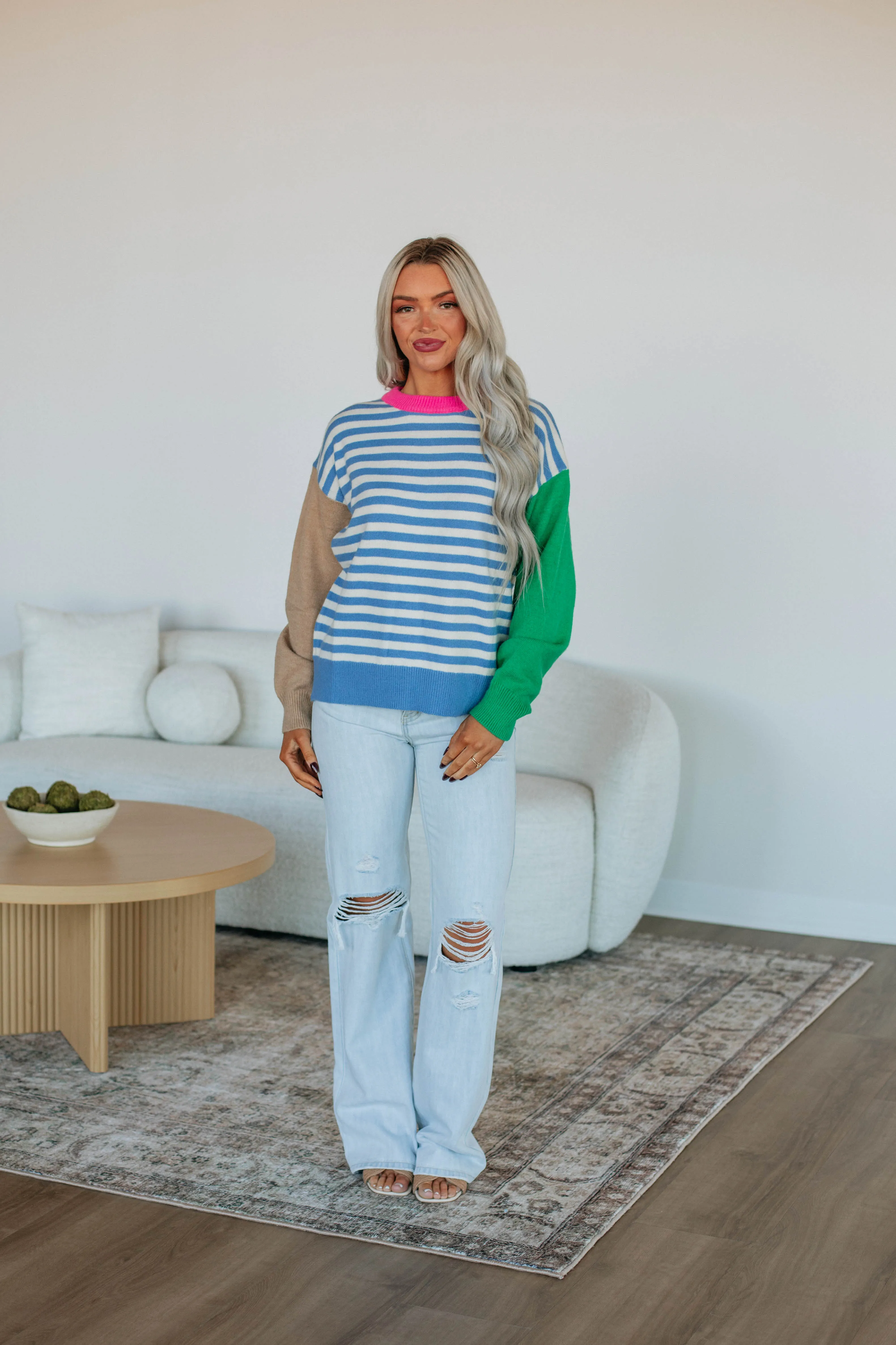 Cello Colorblock Sweater - Cerulean,Women Sweater