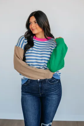 Cello Colorblock Sweater - Cerulean,Women Sweater