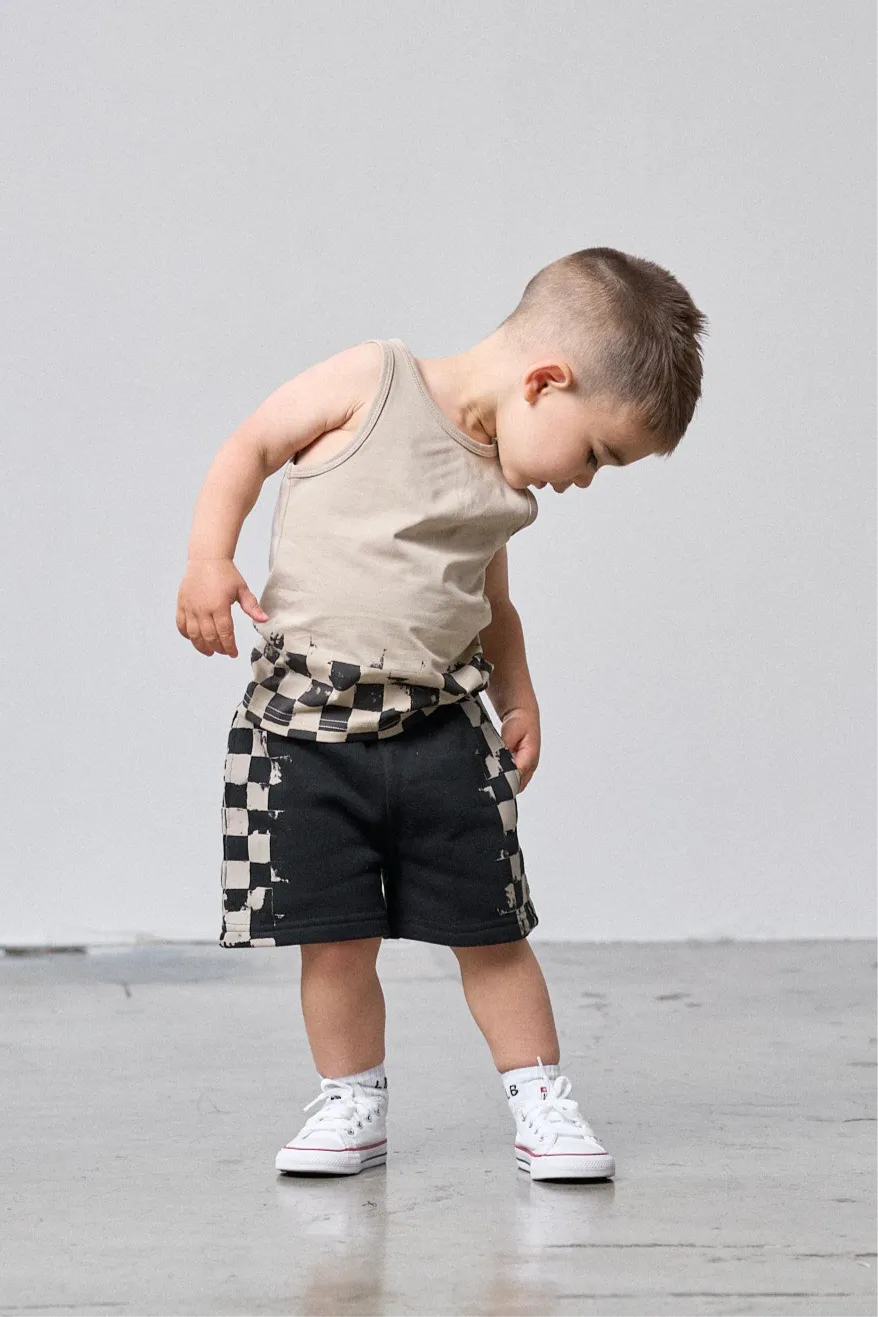 Check Stripe Sweatshort - Black,Kids