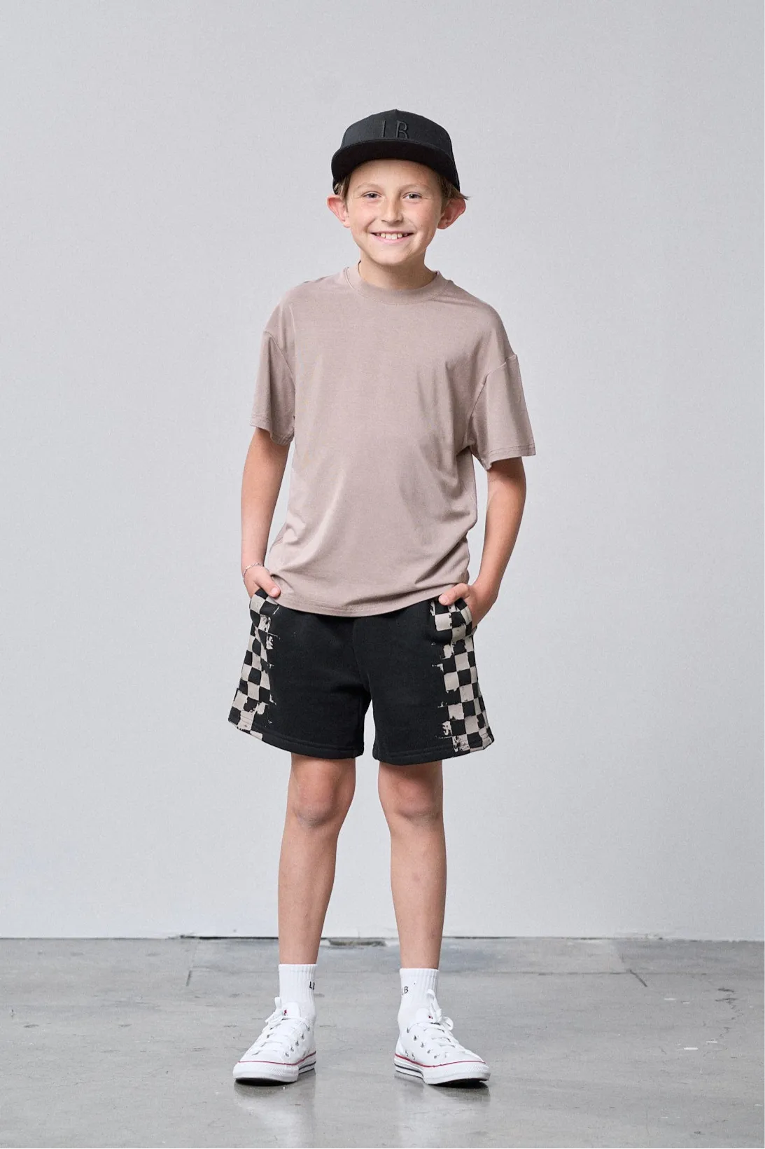 Check Stripe Sweatshort - Black,Kids