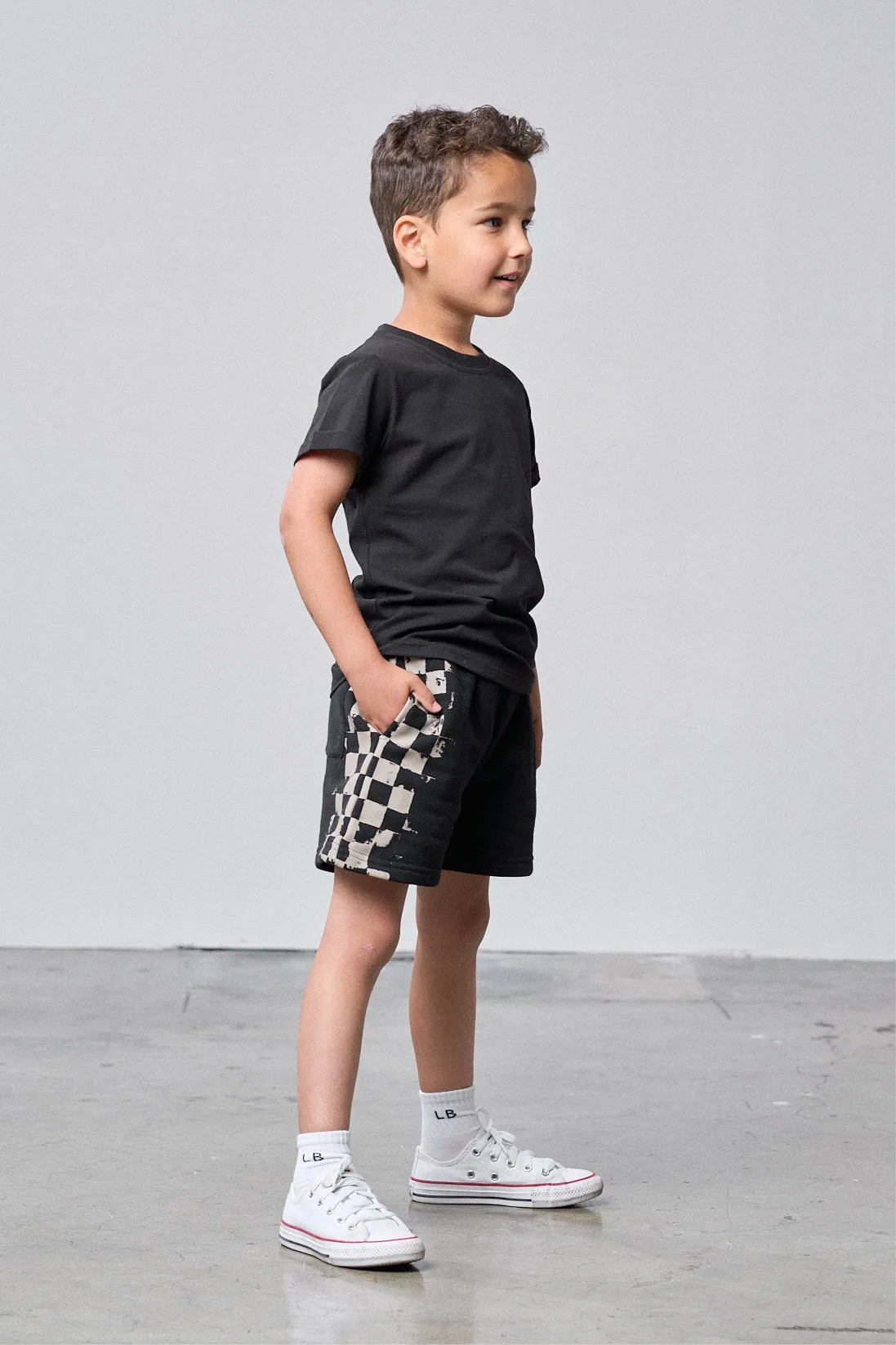 Check Stripe Sweatshort - Black,Kids