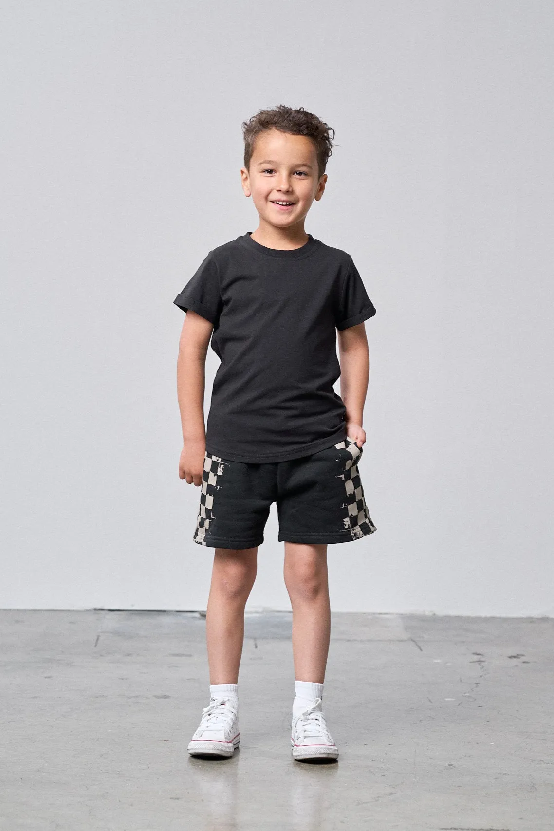 Check Stripe Sweatshort - Black,Kids