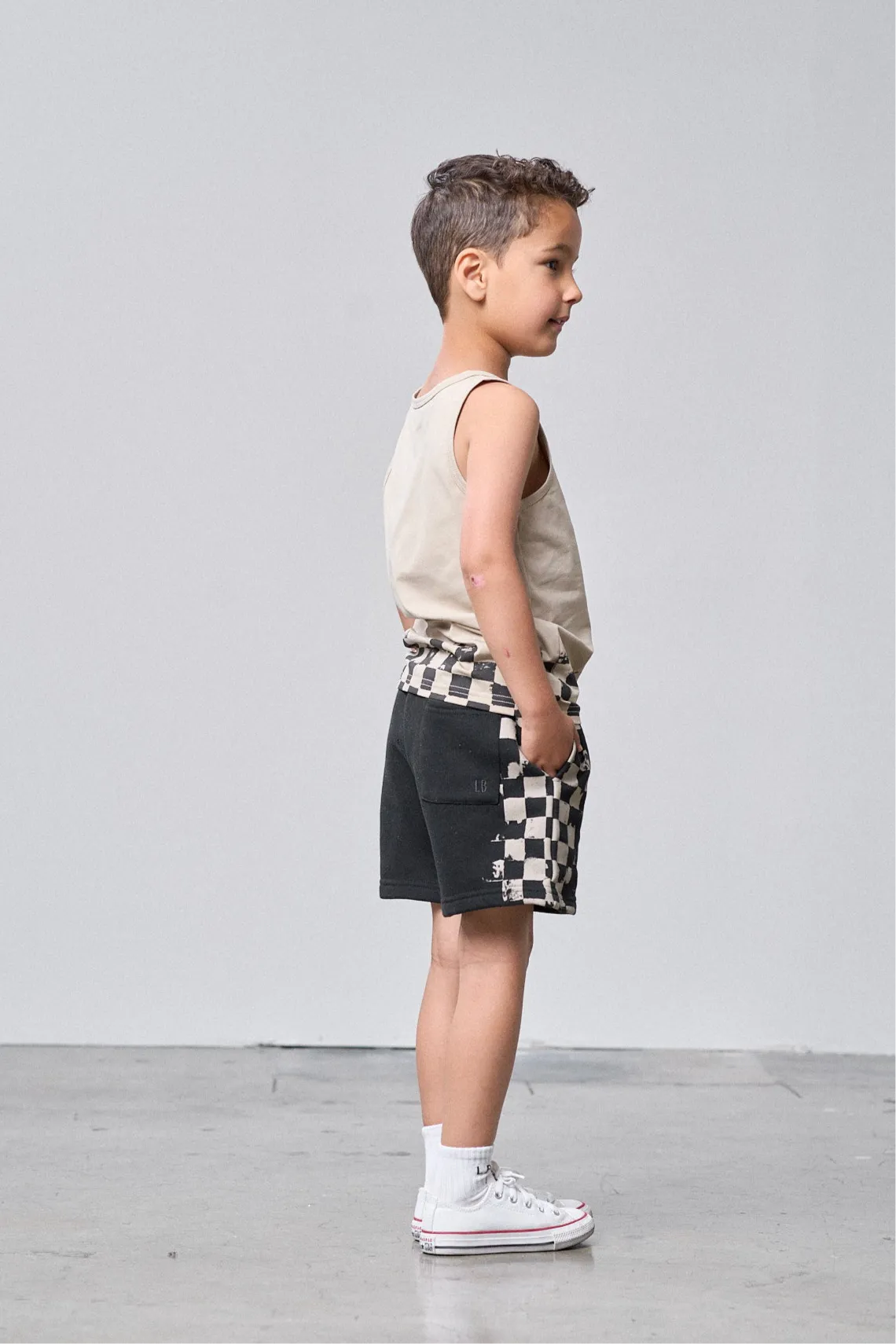 Check Stripe Sweatshort - Black,Kids