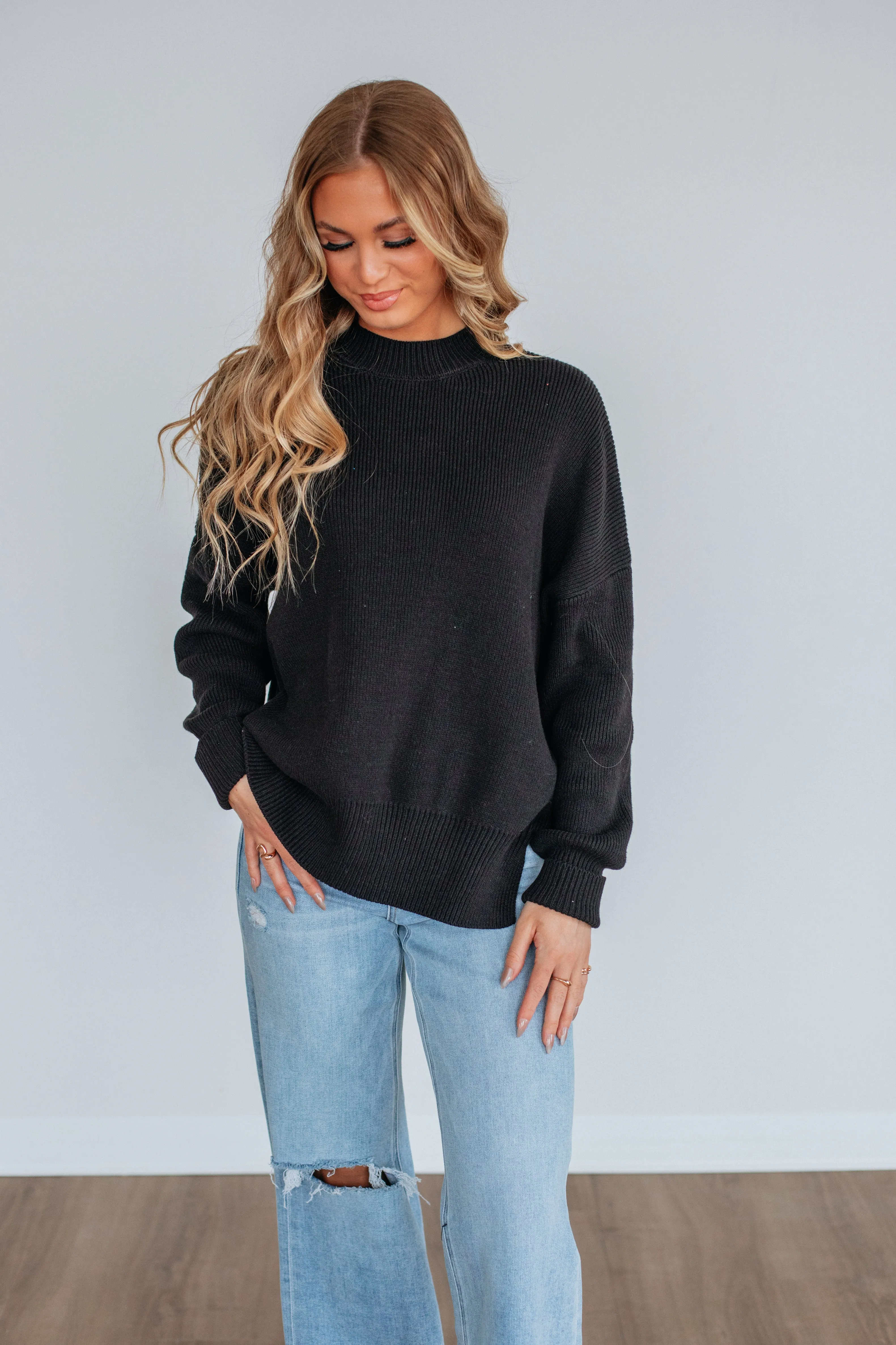 Chelsea Mock Neck Sweater - Black,Women Sweater