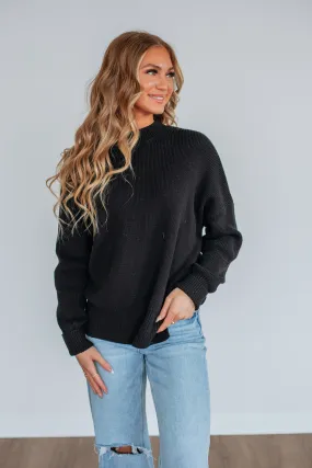 Chelsea Mock Neck Sweater - Black,Women Sweater