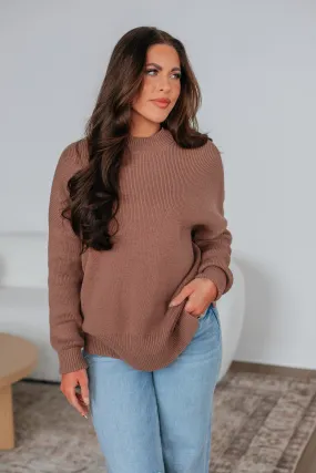 Chelsea Mock Neck Sweater - Mocha,Women Sweater