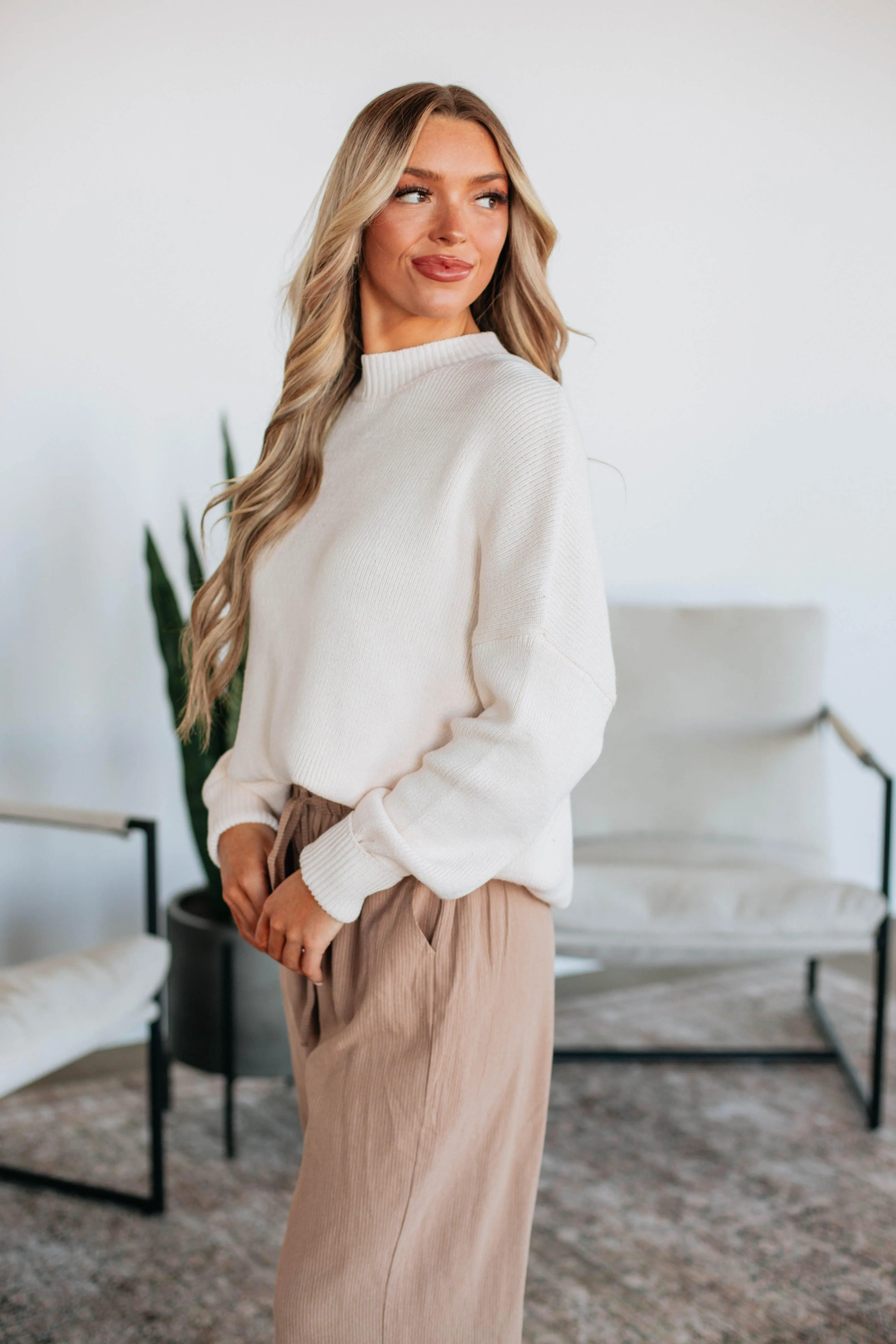Chelsea Mock Neck Sweater - Natural,Women Sweater
