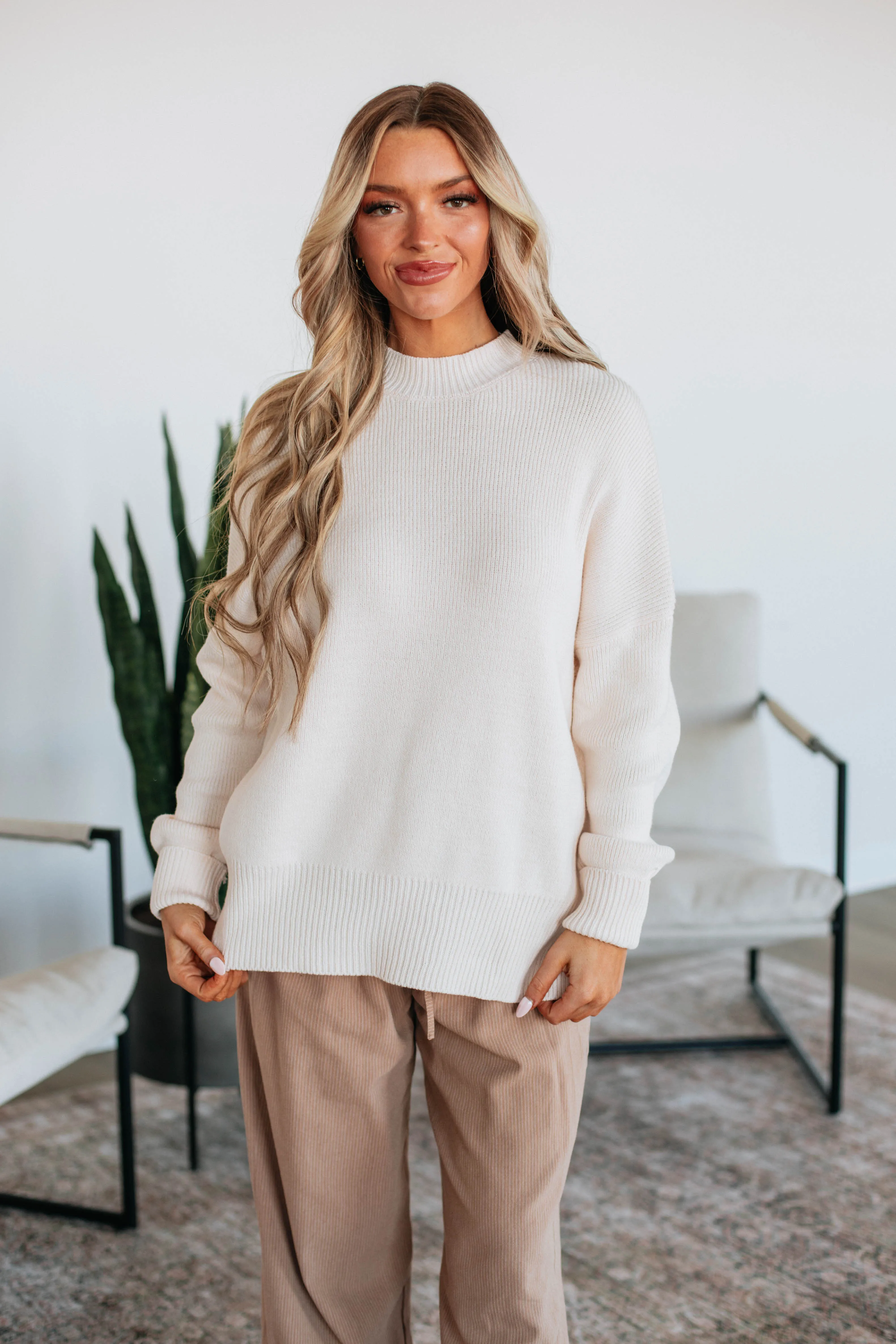 Chelsea Mock Neck Sweater - Natural,Women Sweater