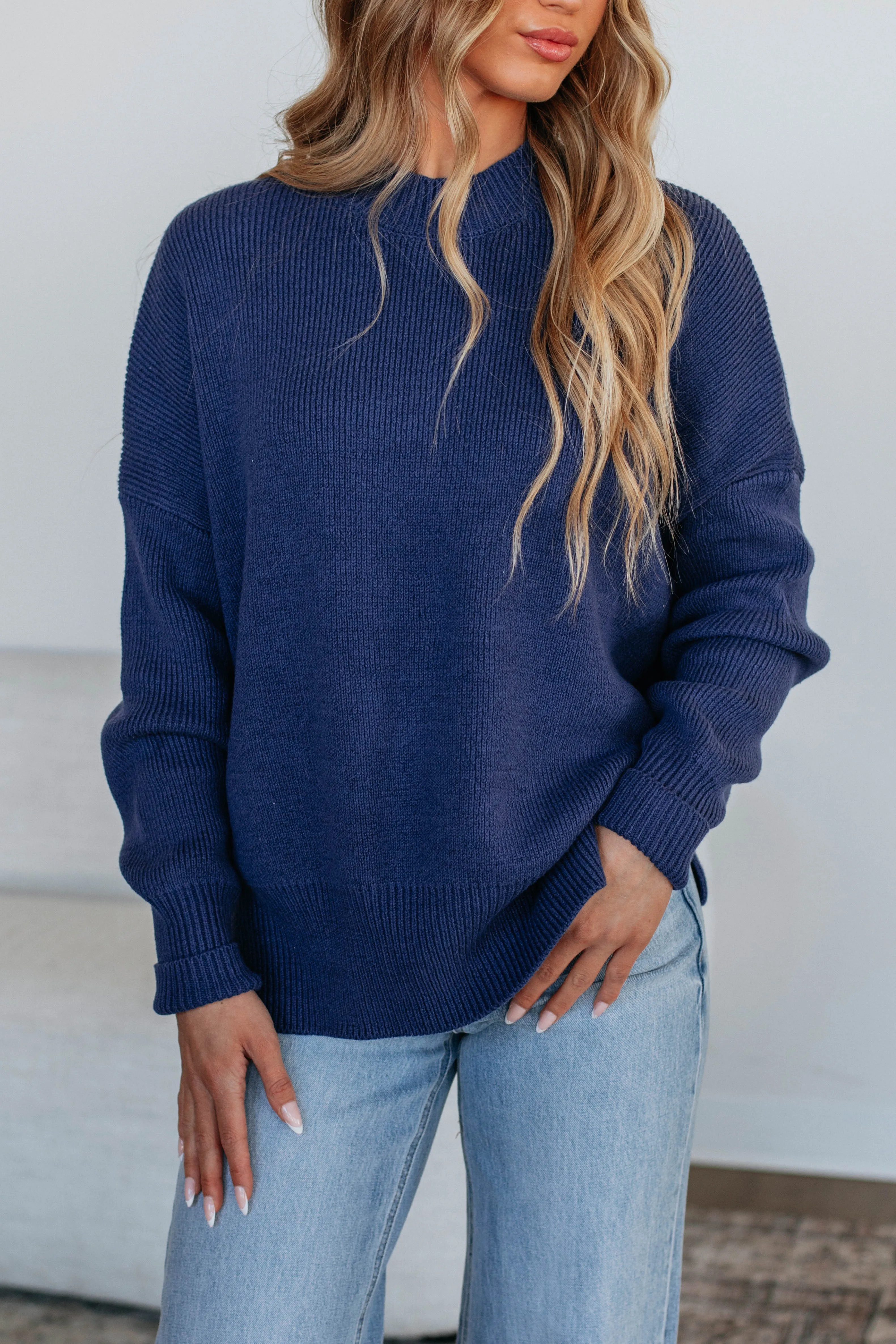 Chelsea Mock Neck Sweater - Navy,Women Sweater