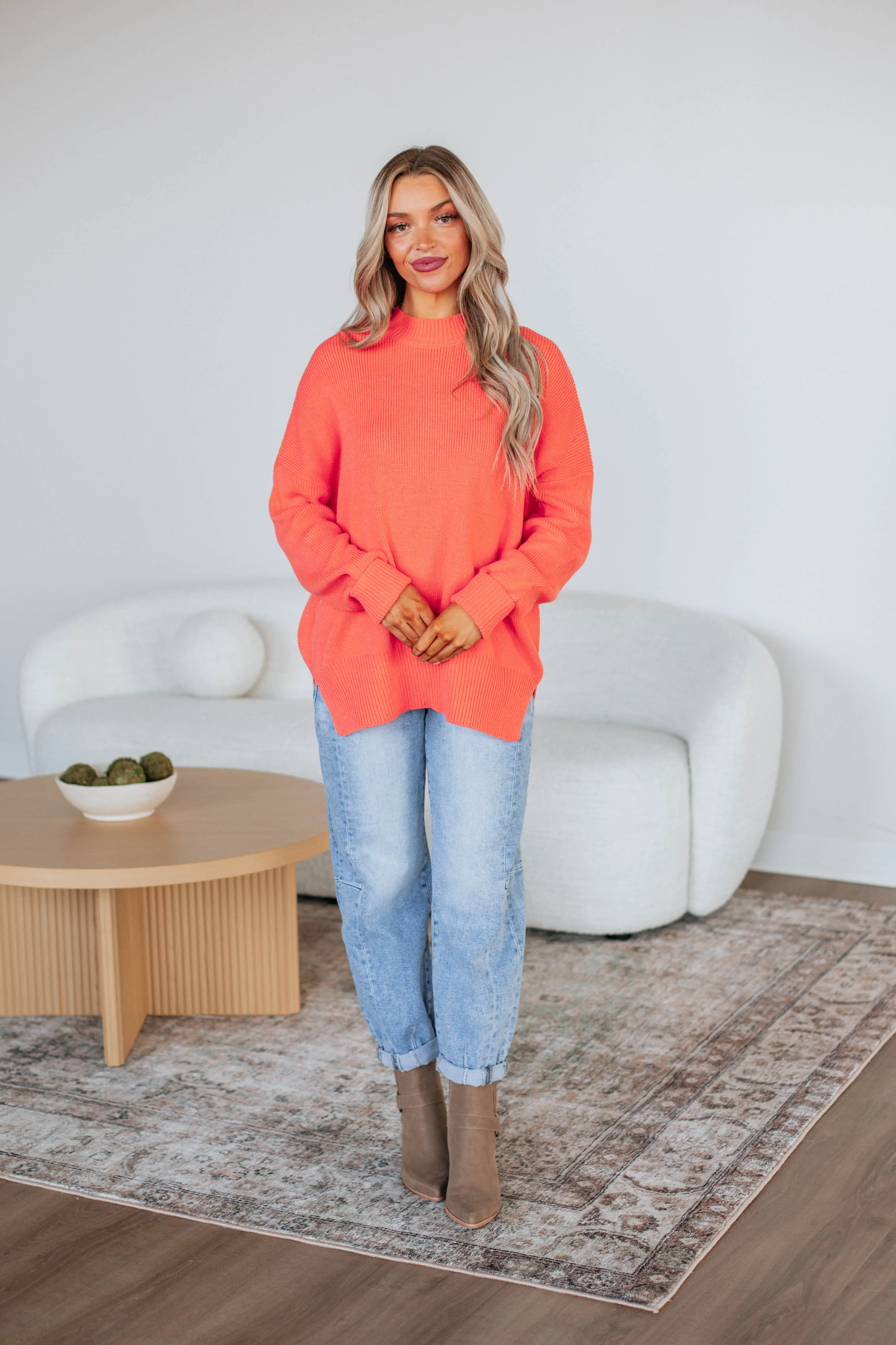 Chelsea Mock Neck Sweater - Sorbet,Women Sweater