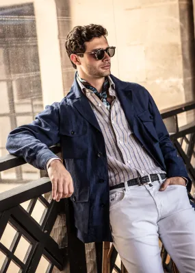 Classic Shirt in Tan With Blue Awning Stripe,Men