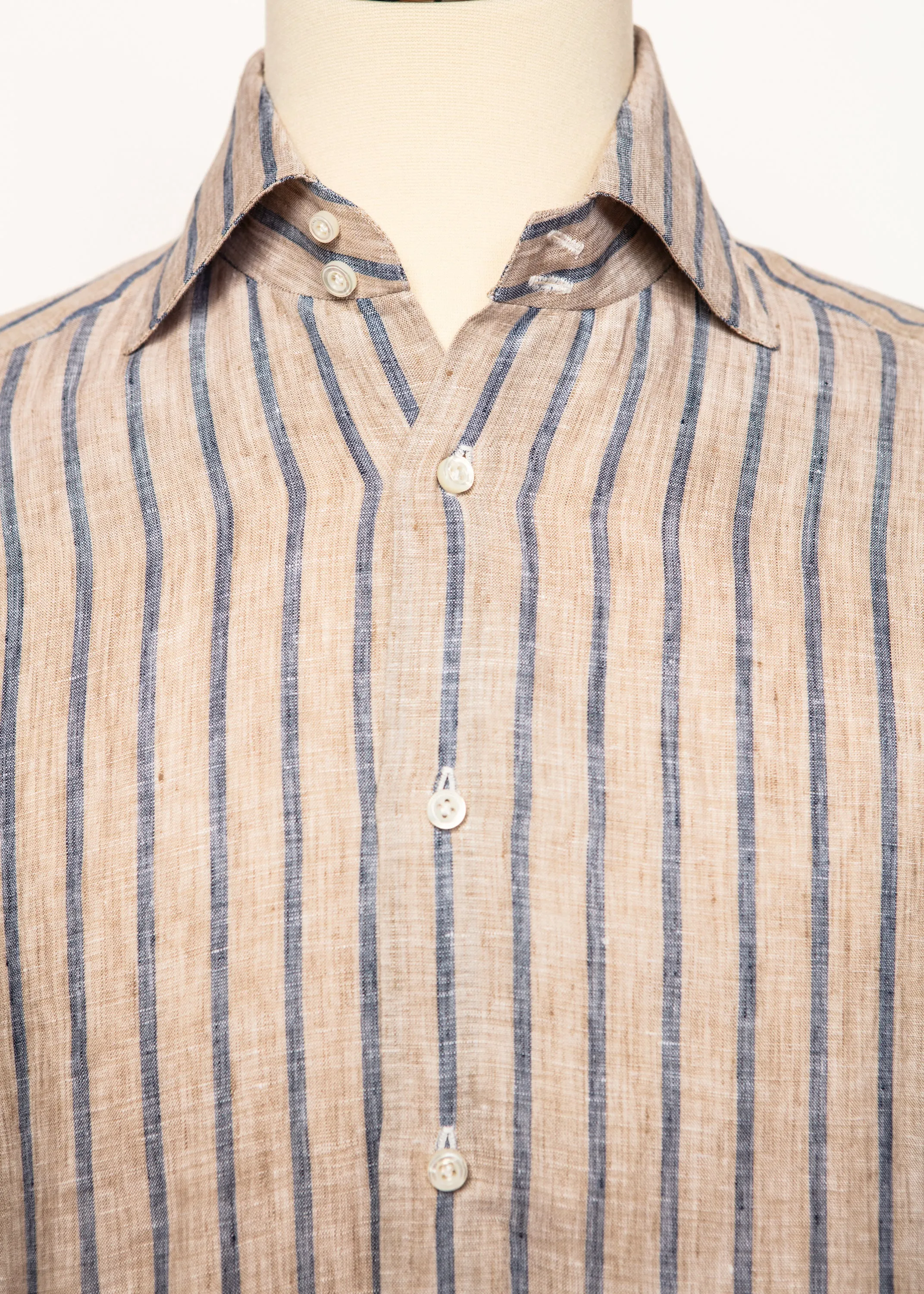 Classic Shirt in Tan With Blue Awning Stripe,Men