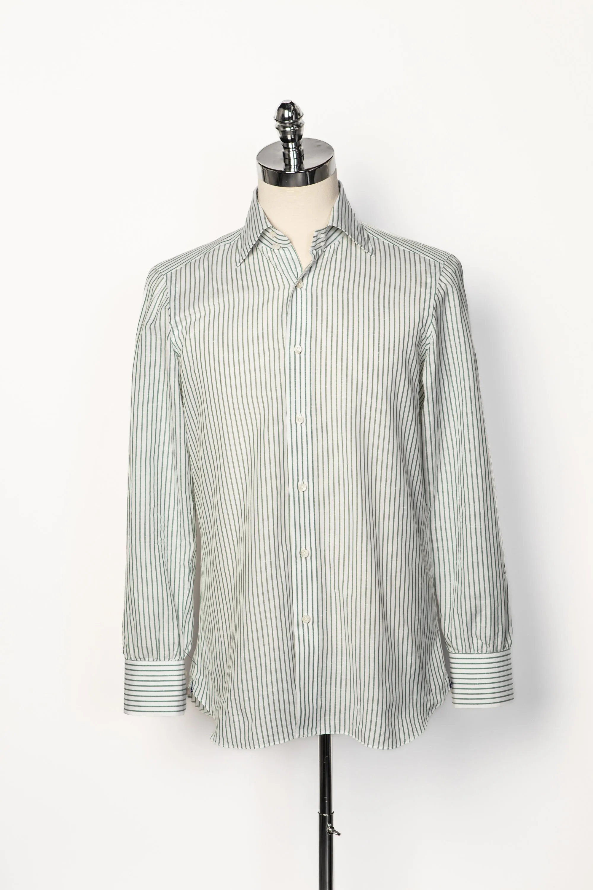 Classic Shirt in White w/Sage Stripes,Men