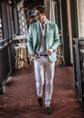 Classic Shirt in White w/Sage Stripes,Men