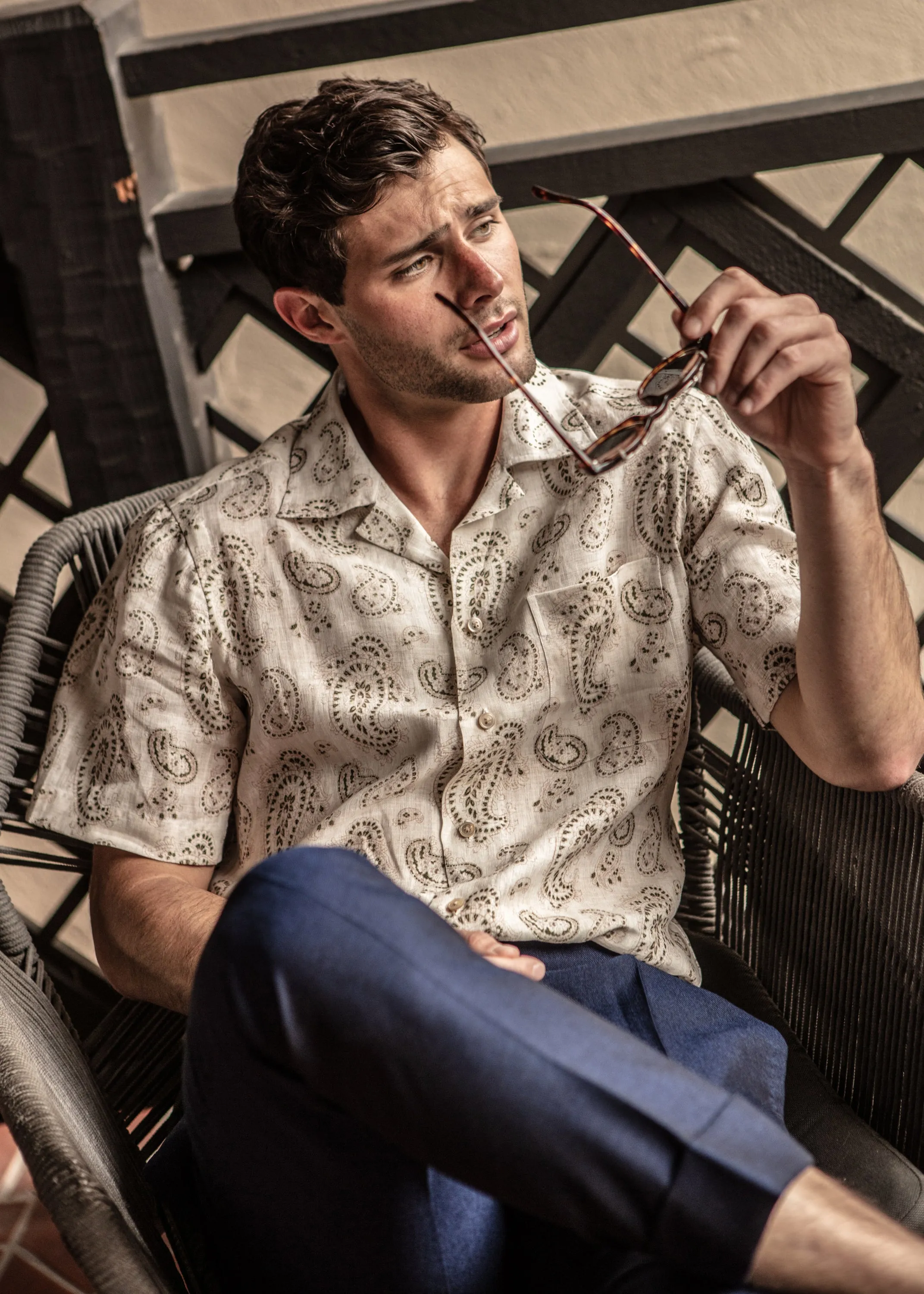 Connery Kemp Collar Shirt in Sage Paisley,Men