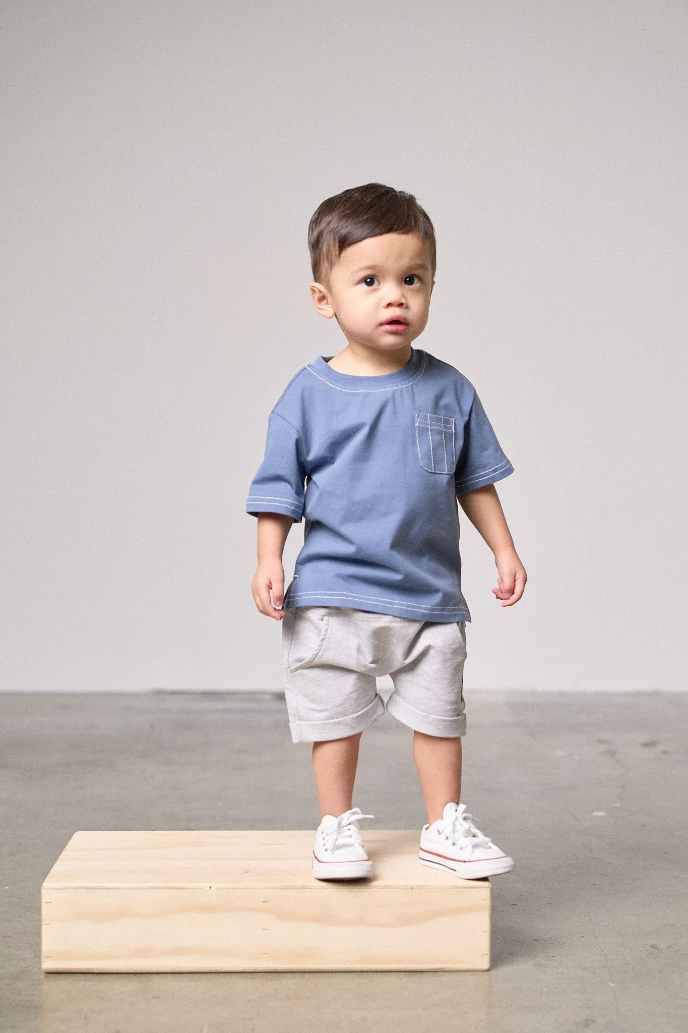 Contrast Thread Tee - Blue,Kids