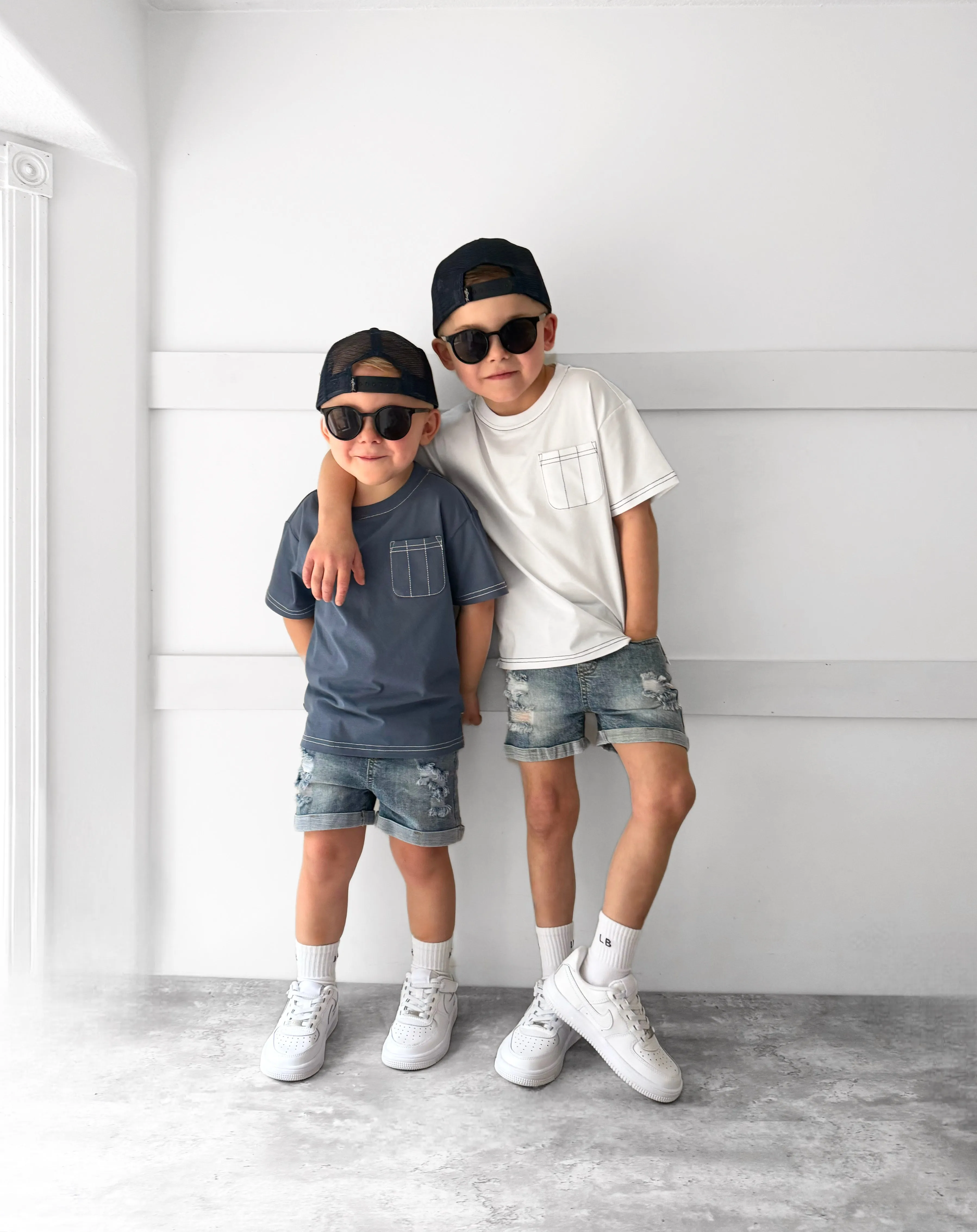 Contrast Thread Tee - Blue,Kids