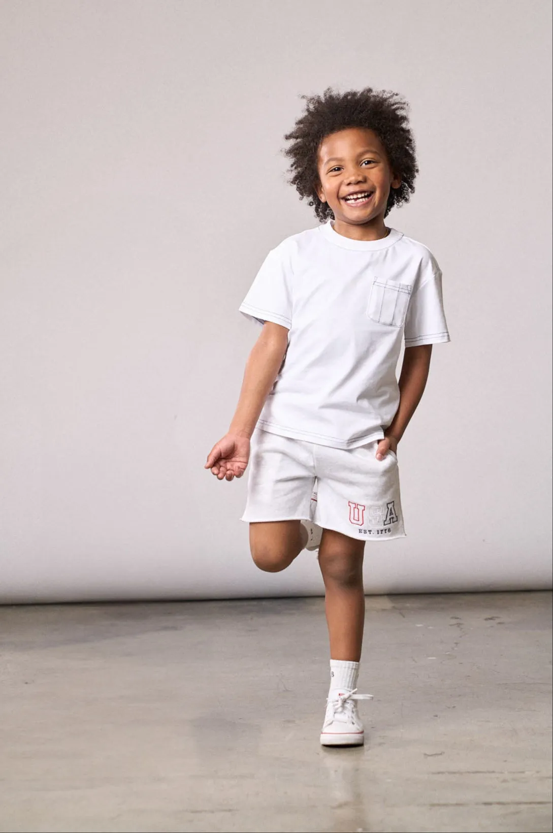Contrast Thread Tee - White,Kids