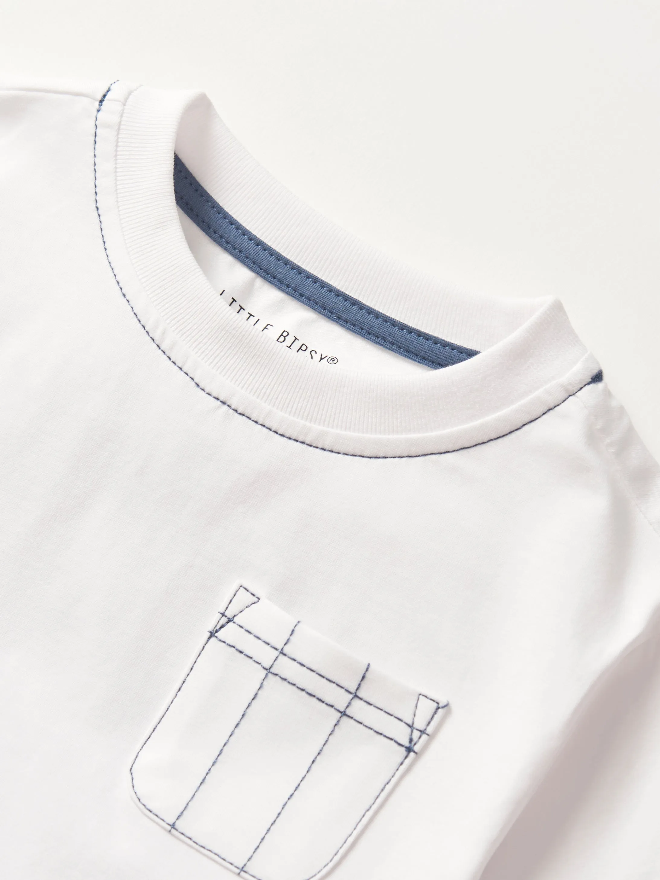 Contrast Thread Tee - White,Kids