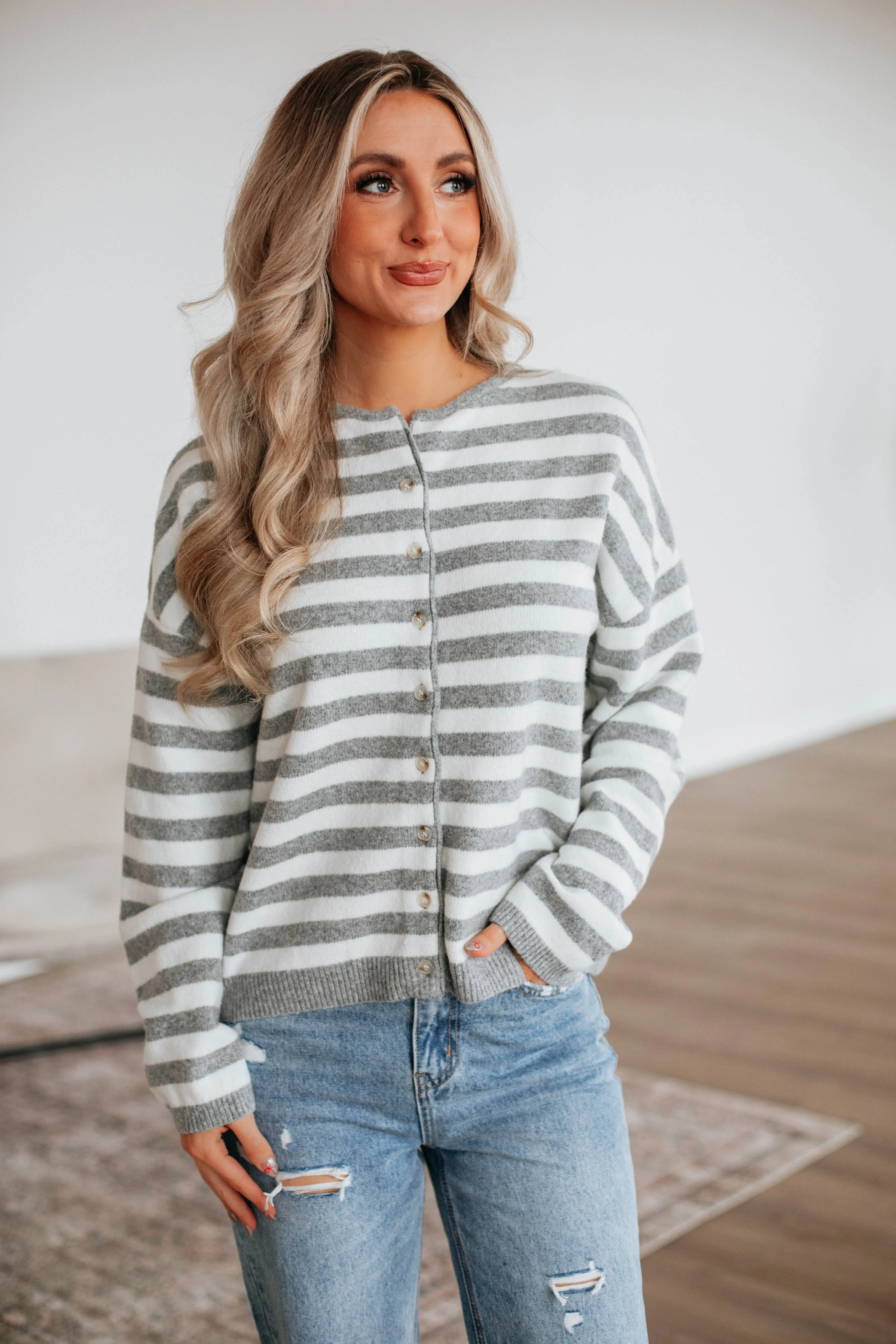 Delsa Striped Cardigan,Women Sweater