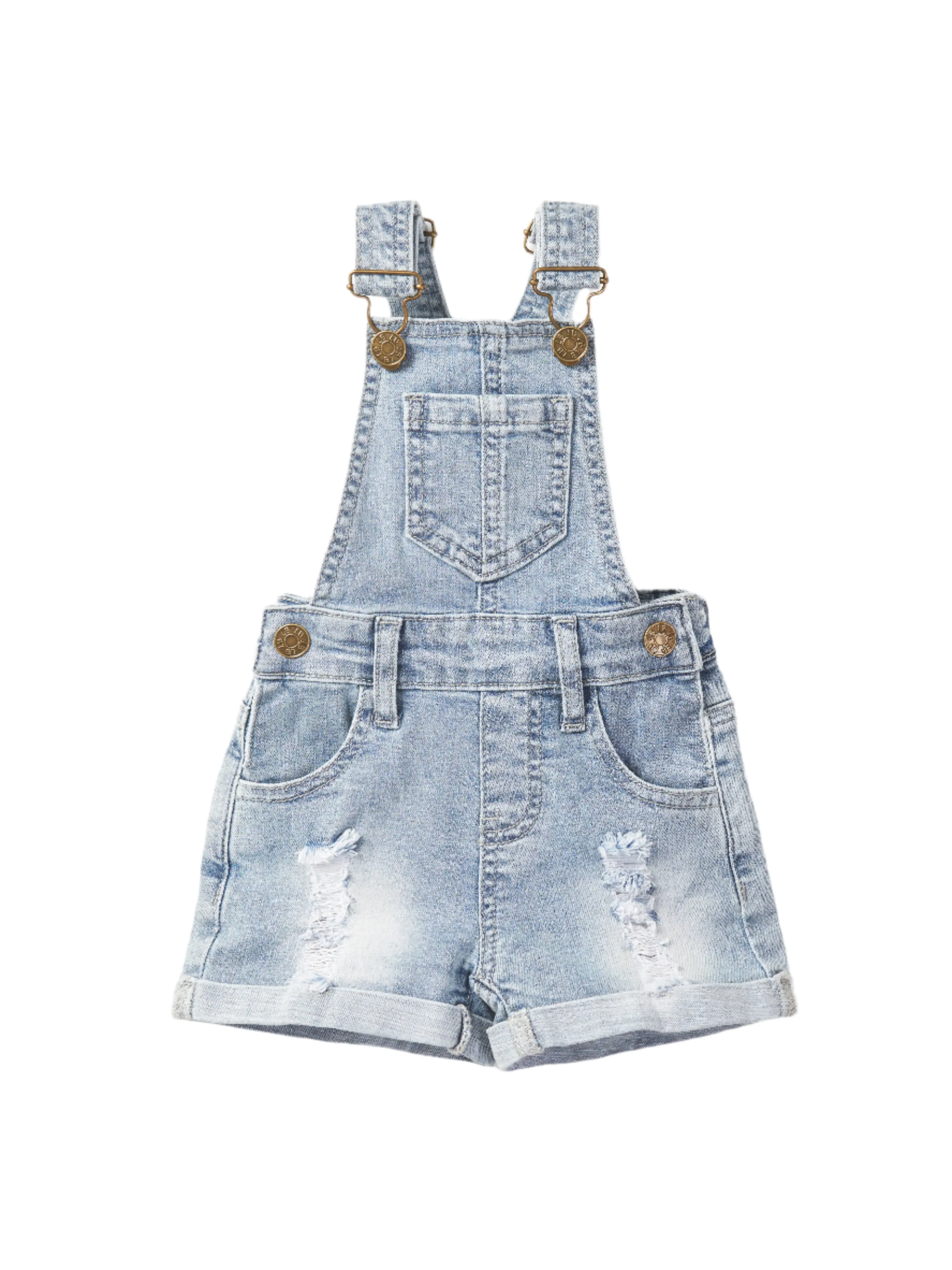 Distressed Denim Shortie Overall - Light Wash,Kids