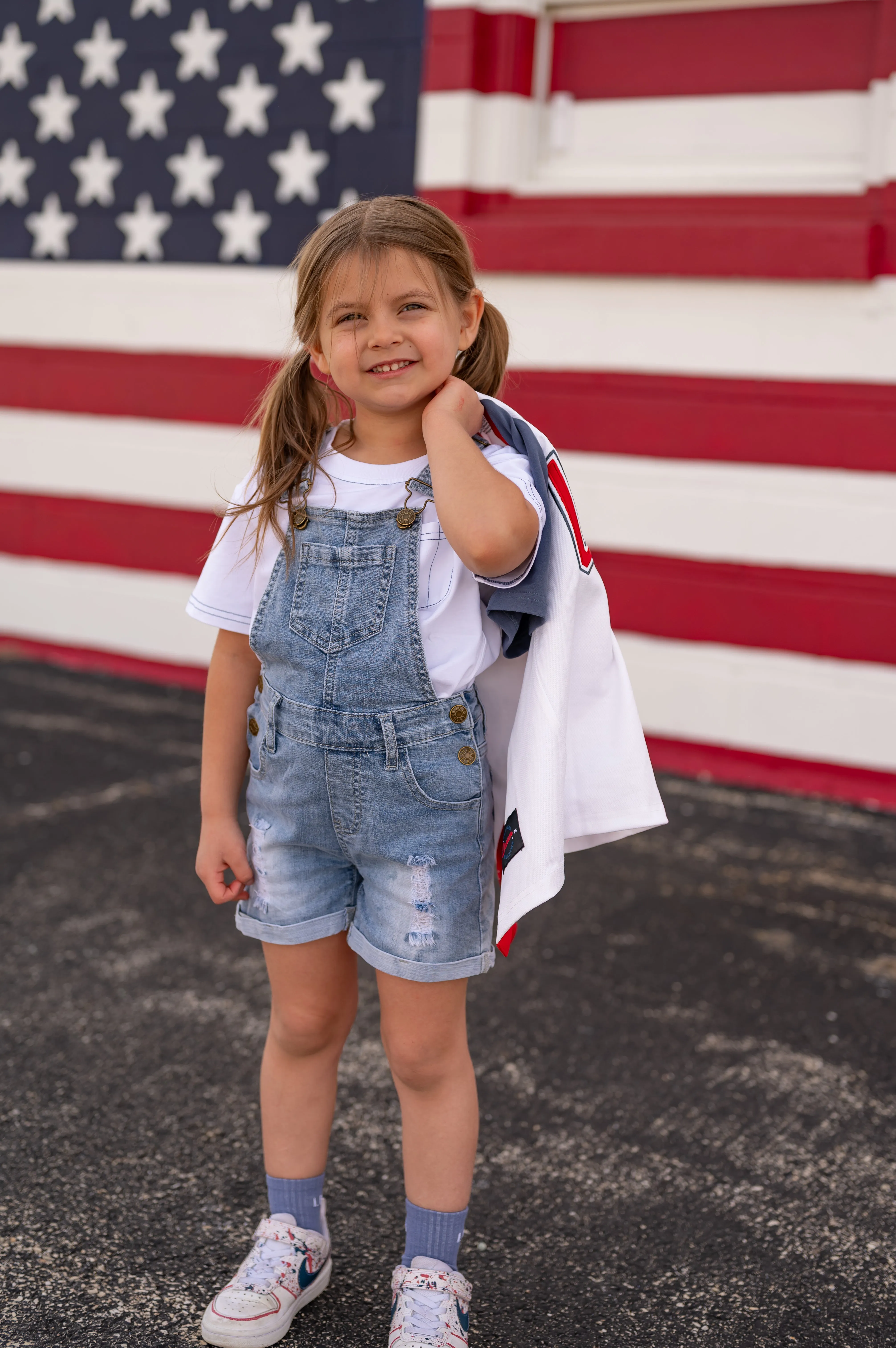 Distressed Denim Shortie Overall - Light Wash,Kids
