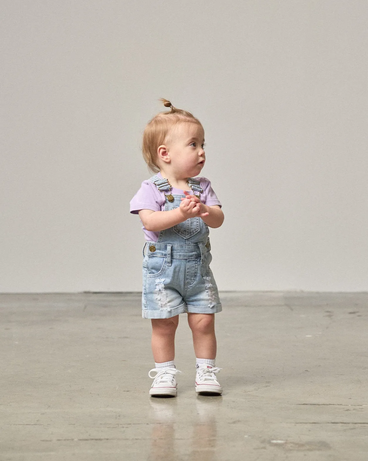 Distressed Denim Shortie Overall - Light Wash,Kids