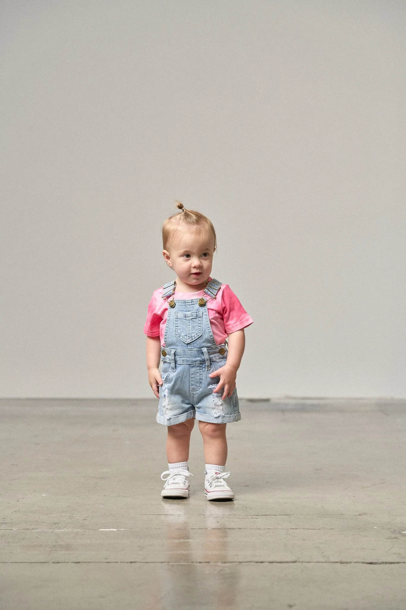 Distressed Denim Shortie Overall - Light Wash,Kids