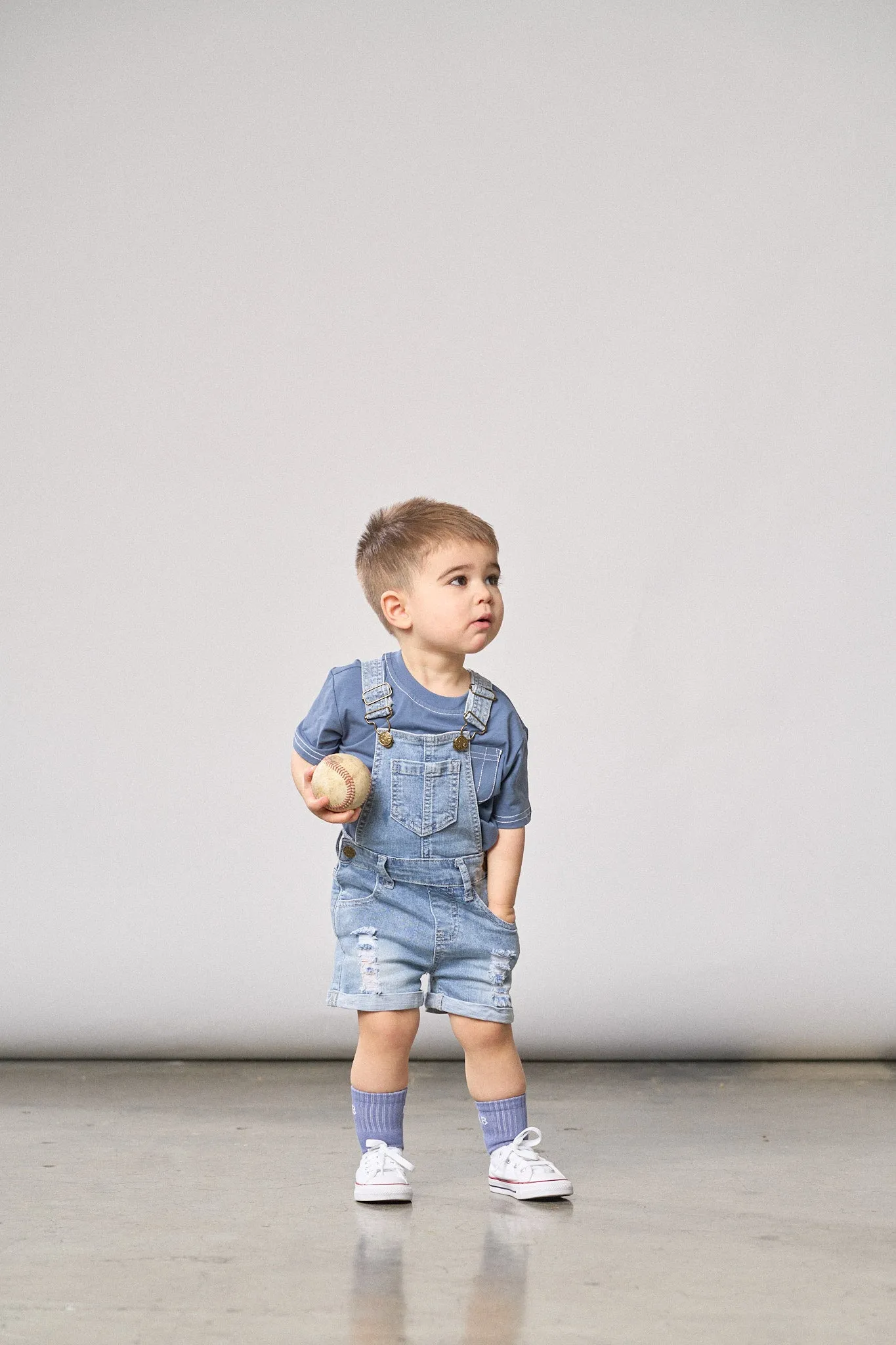 Distressed Denim Shortie Overall - Light Wash,Kids