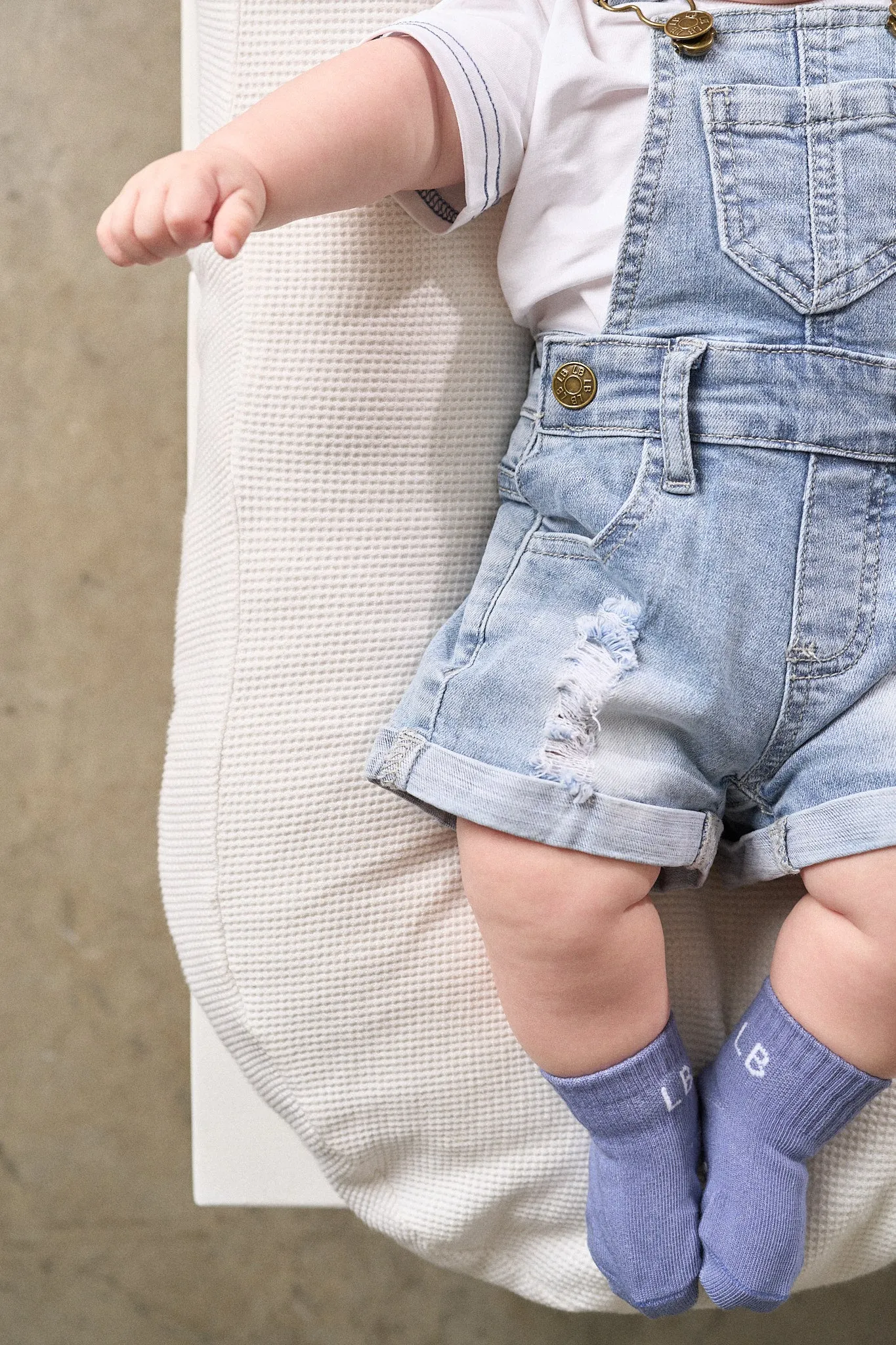 Distressed Denim Shortie Overall - Light Wash,Kids