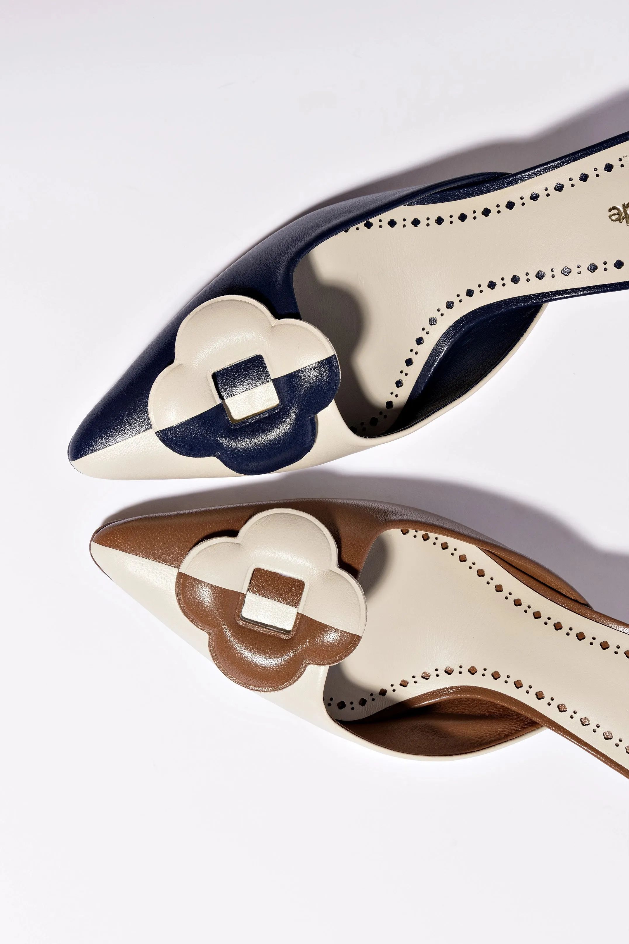 Flora Pump In Caramel and Ivory Leather,Women Heel