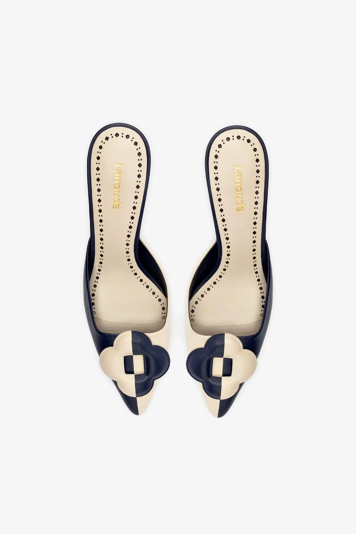 Flora Pump In Navy and Ivory Leather,Women Heel