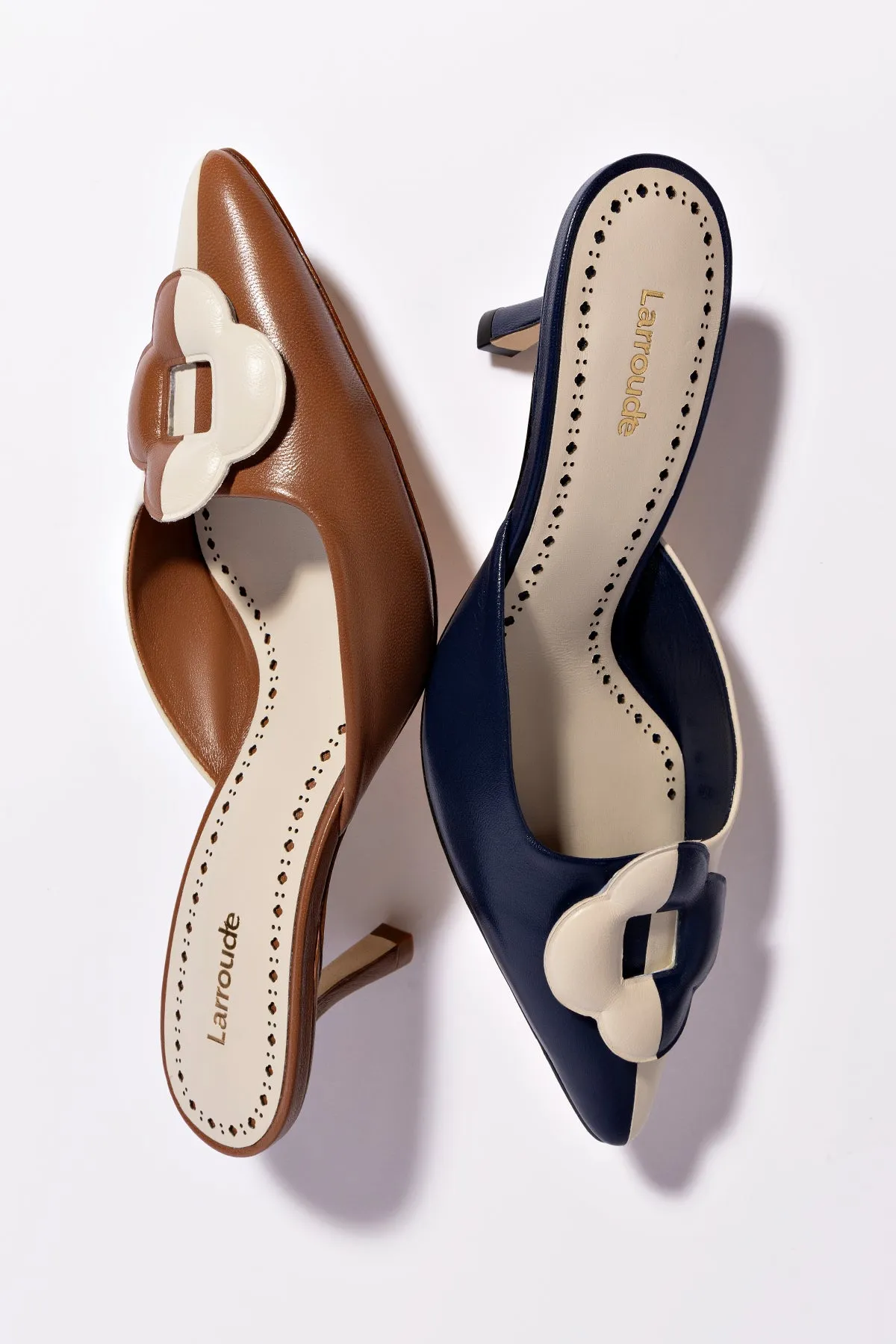 Flora Pump In Navy and Ivory Leather,Women Heel