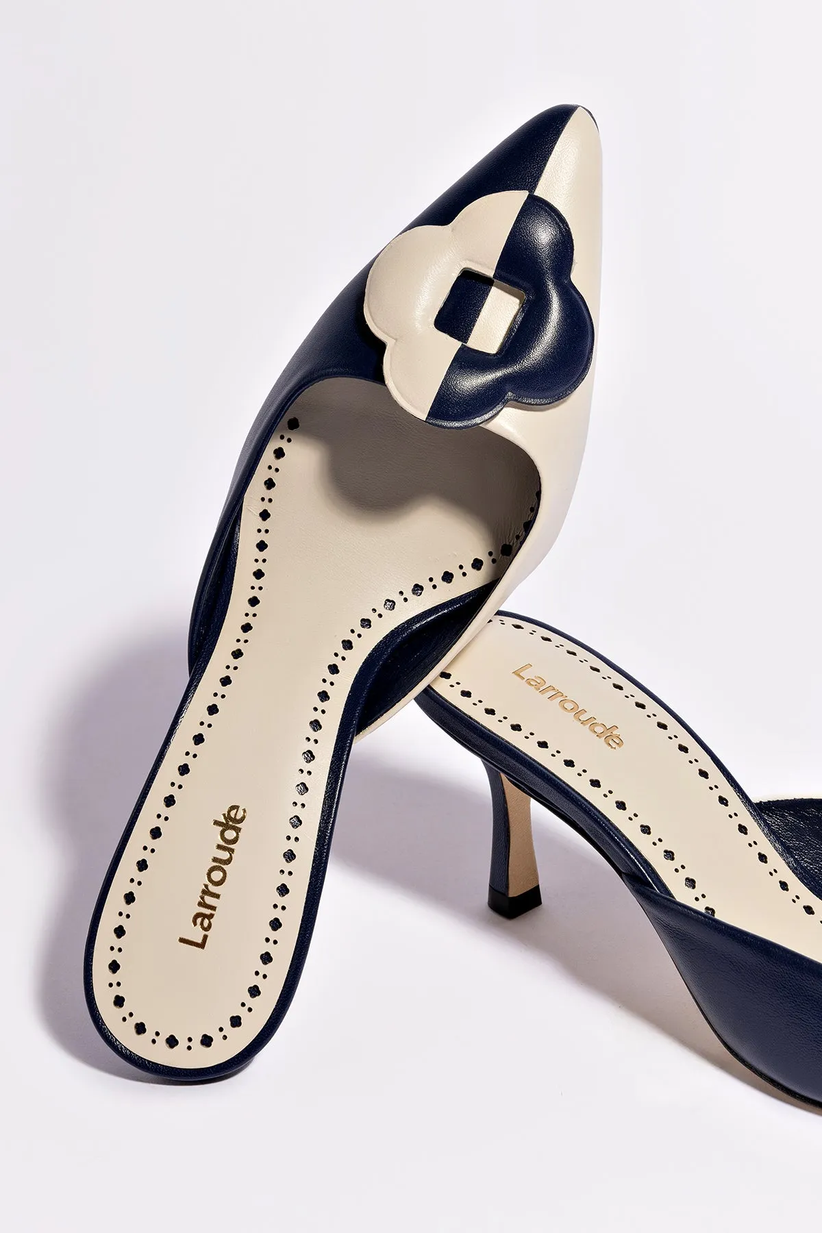 Flora Pump In Navy and Ivory Leather,Women Heel