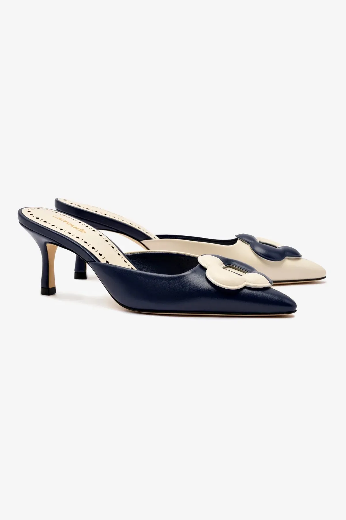 Flora Pump In Navy and Ivory Leather,Women Heel