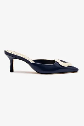 Flora Pump In Navy and Ivory Leather,Women Heel