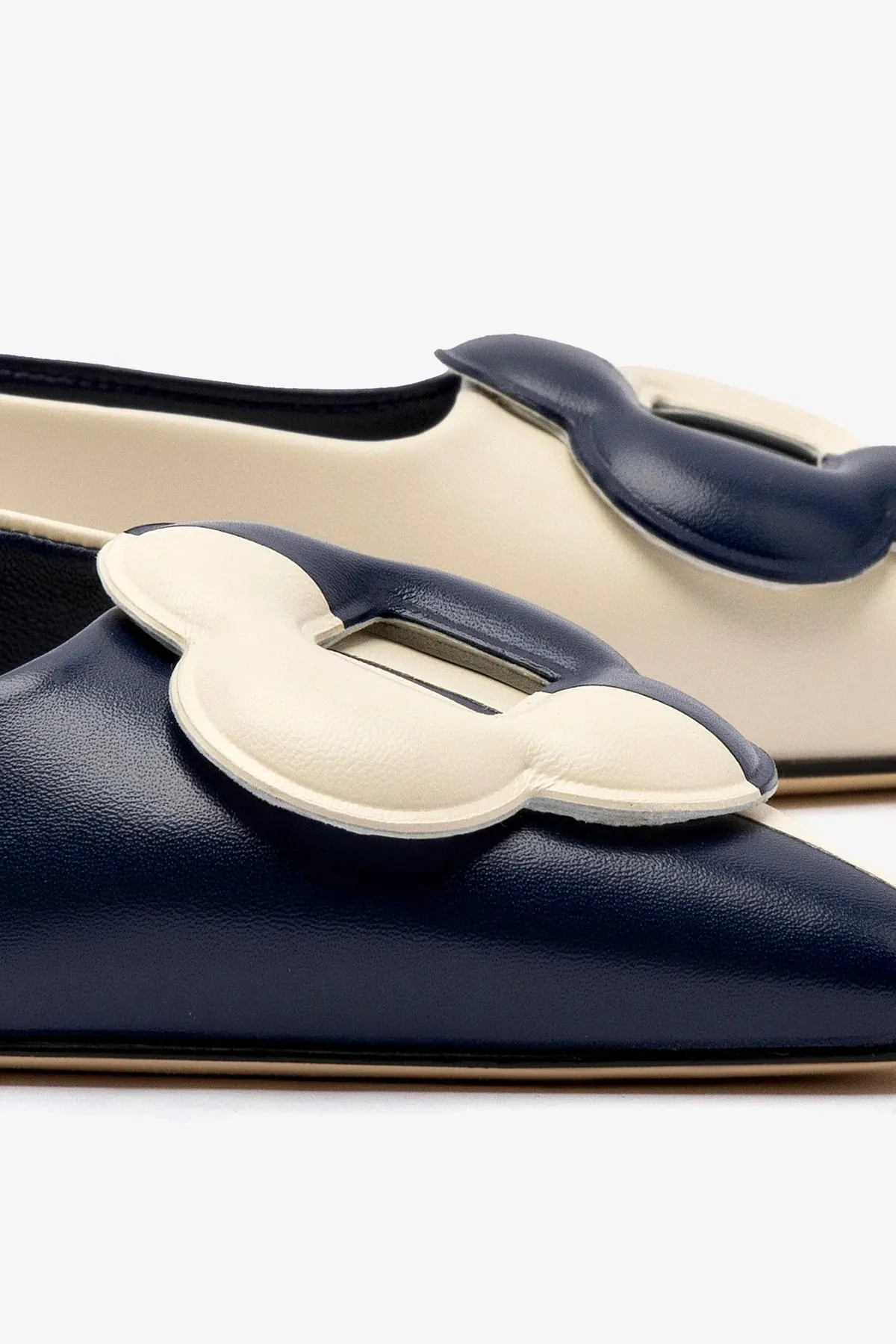 Flora Pump In Navy and Ivory Leather,Women Heel