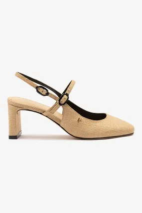 Georgina Pump In Beige Raffia and Black Trimming,Women Heel