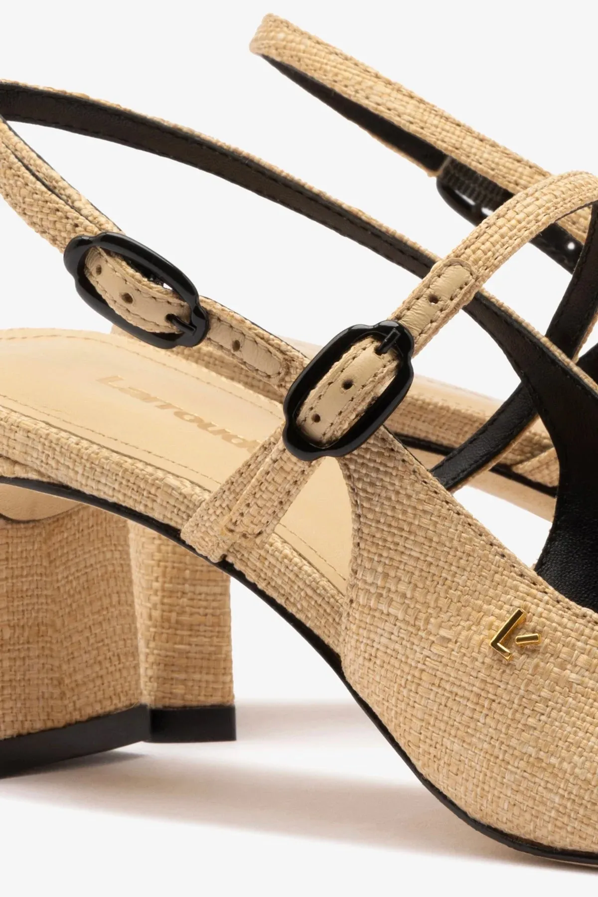 Georgina Pump In Beige Raffia and Black Trimming,Women Heel