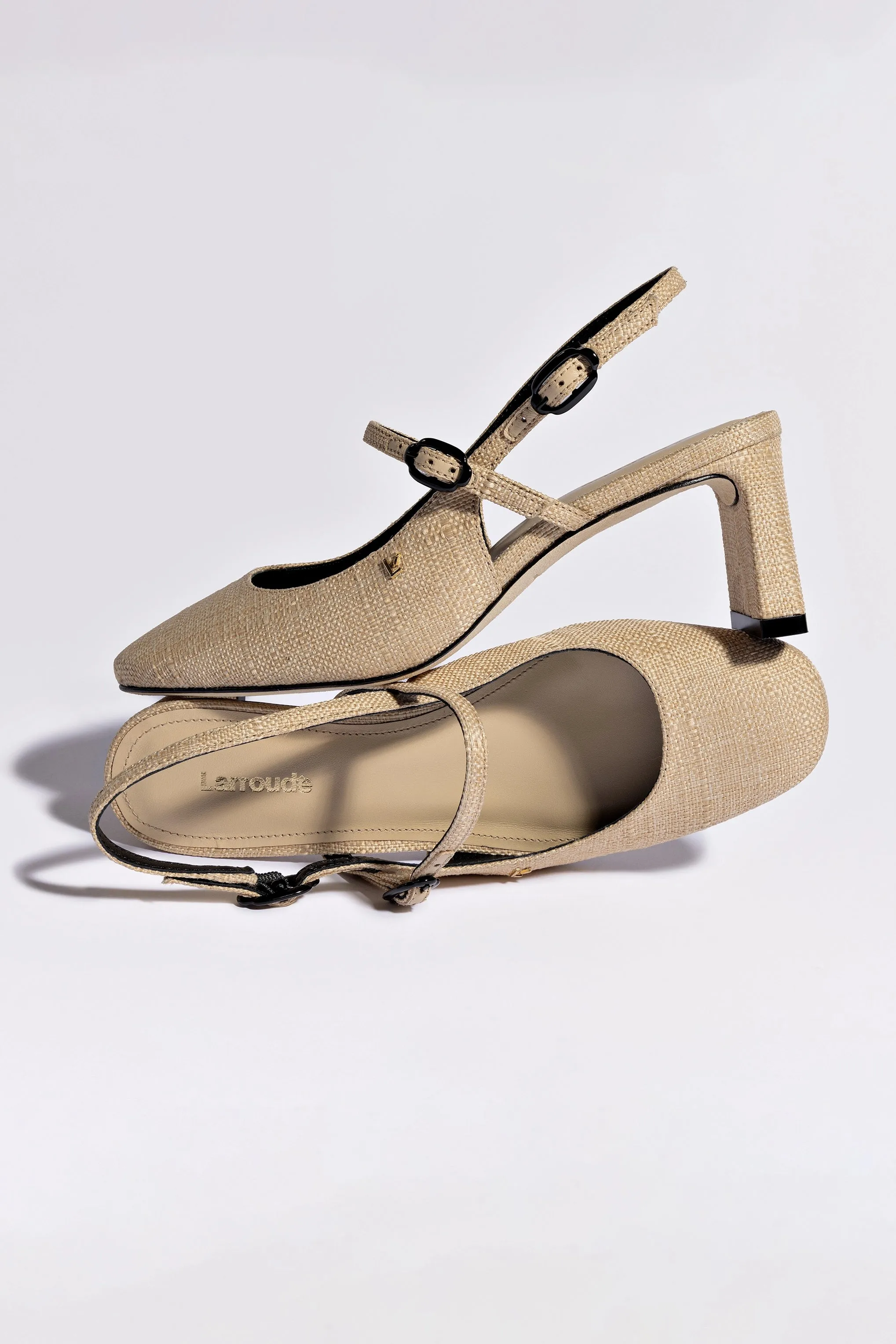 Georgina Pump In Beige Raffia and Black Trimming,Women Heel